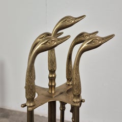 Mid century brass fireplace accessories, France 1960s