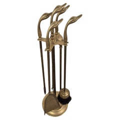 Mid century brass fireplace accessories, France 1960s