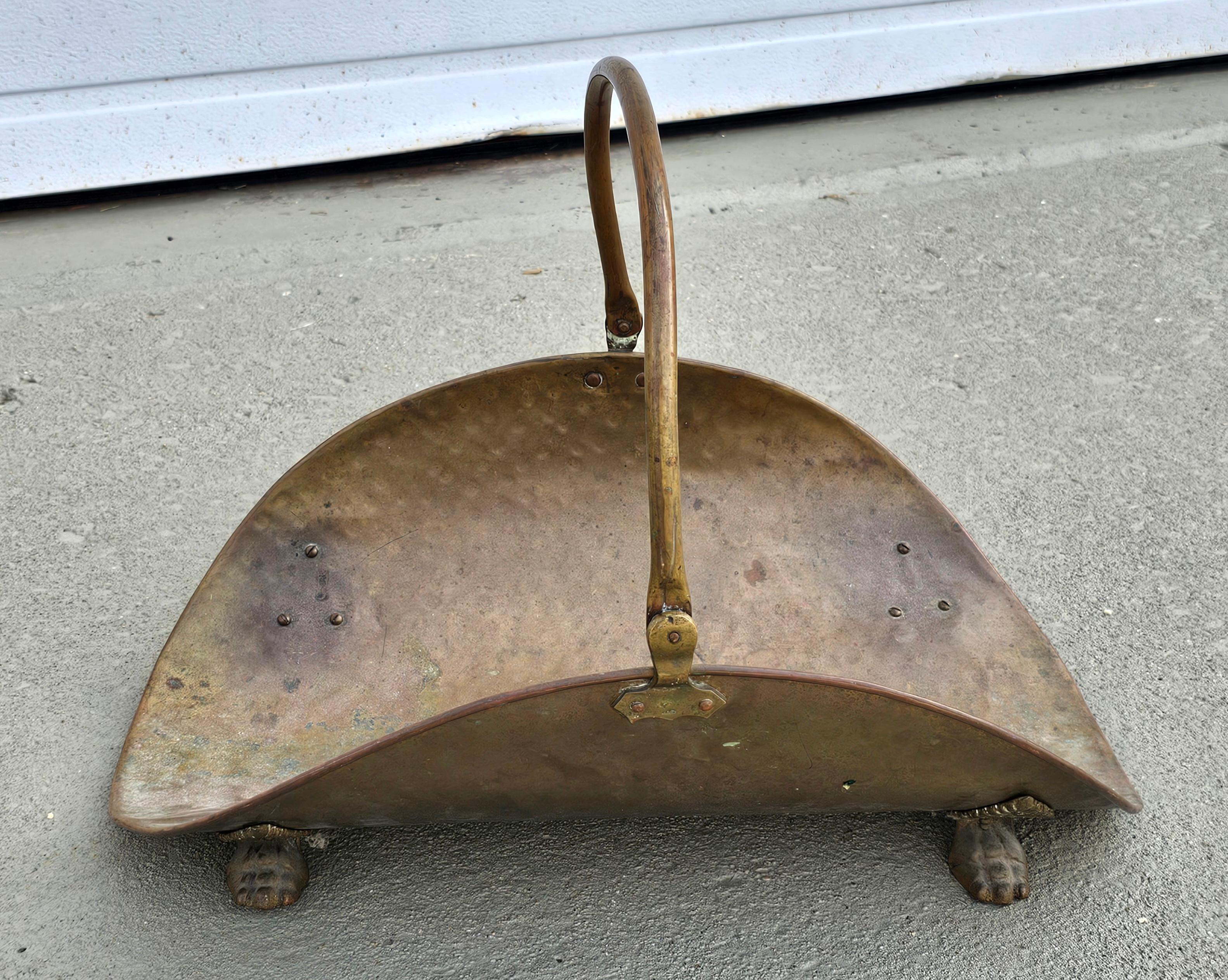 American Mid Century Brass Fireplace Log Holder with Paw Feet For Sale