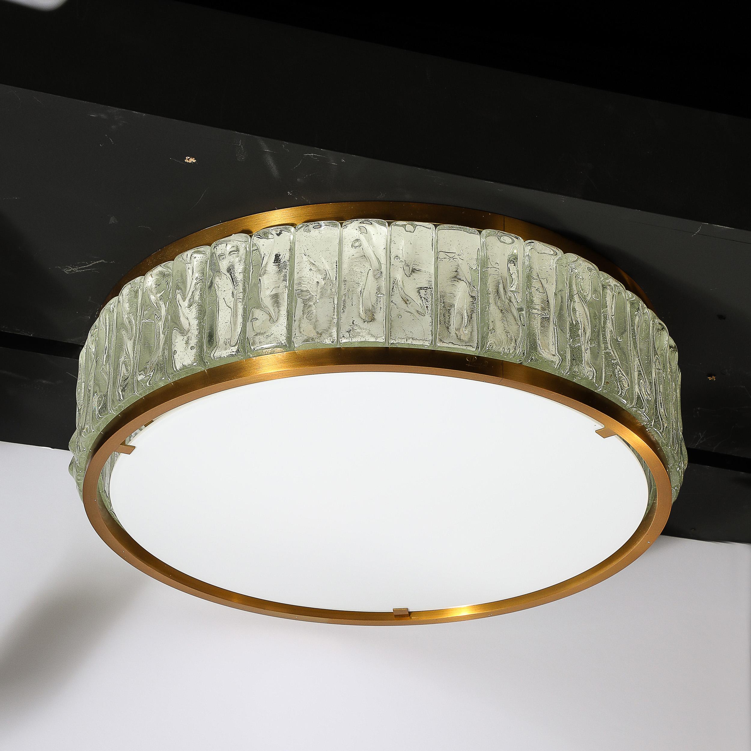 Mid-Century Brass Fitted, Textured & Frosted Glass Flush Mount by Jean Perzel  For Sale 4