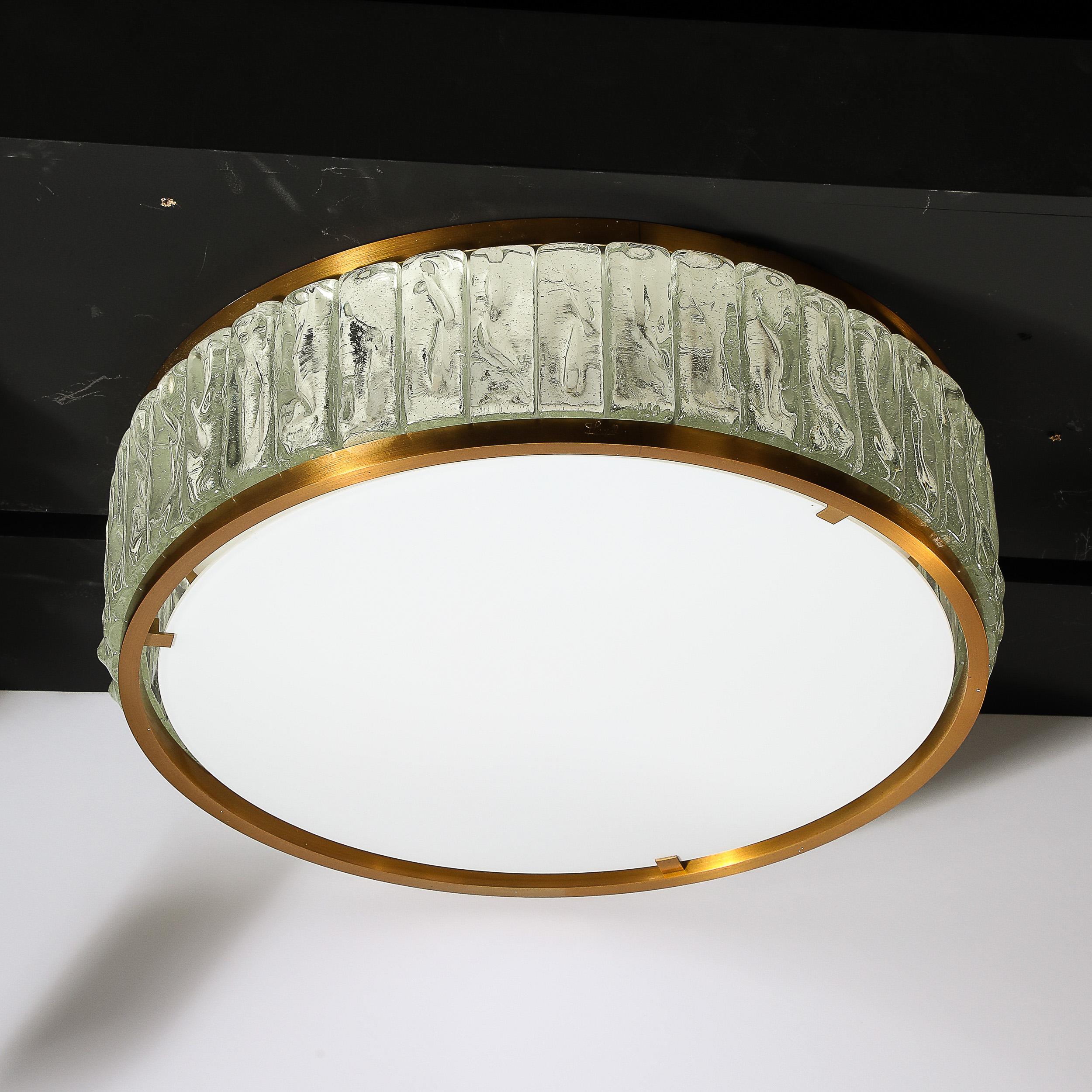 Mid-Century Brass Fitted, Textured & Frosted Glass Flush Mount by Jean Perzel  For Sale 5
