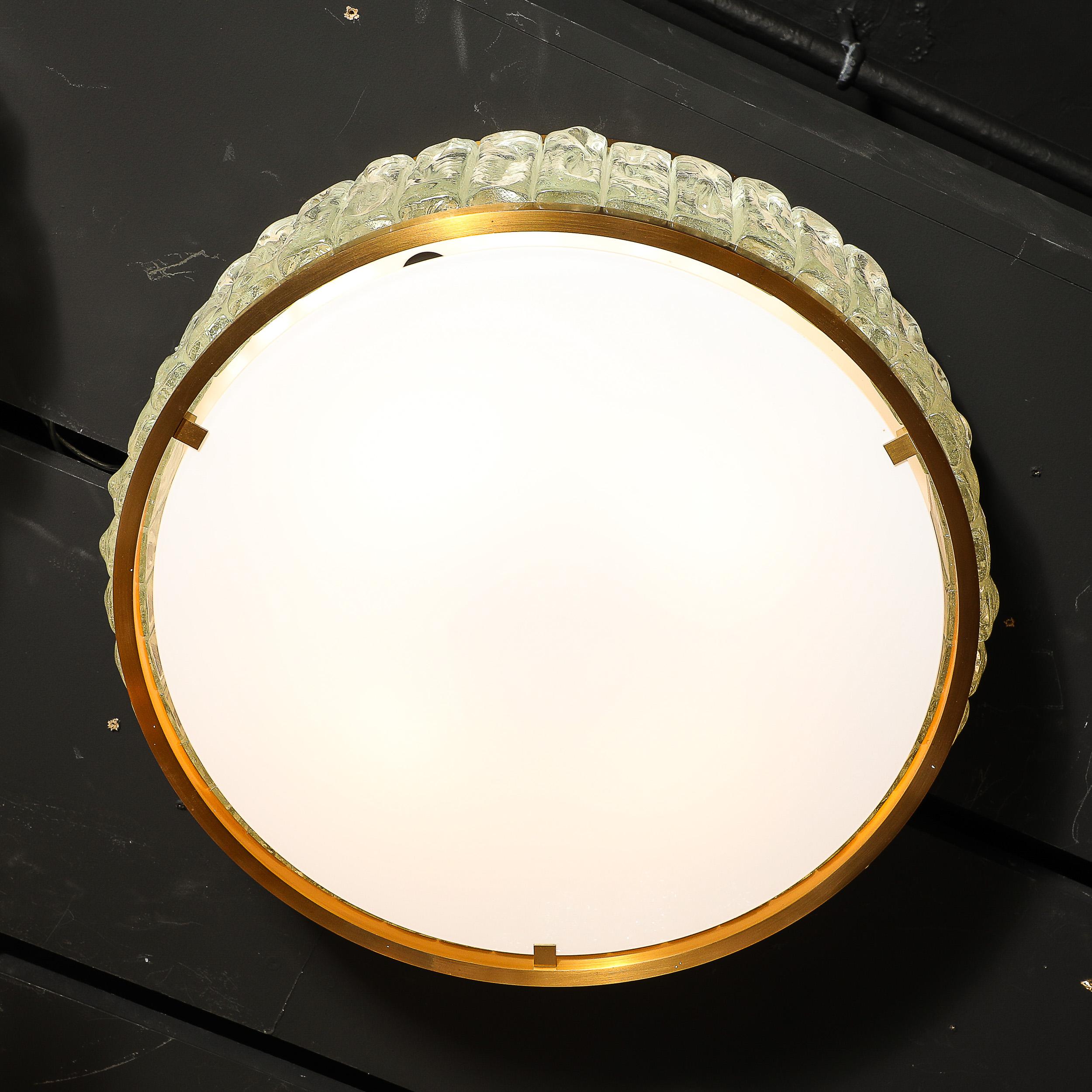 Mid-Century Brass Fitted, Textured & Frosted Glass Flush Mount by Jean Perzel  For Sale 6