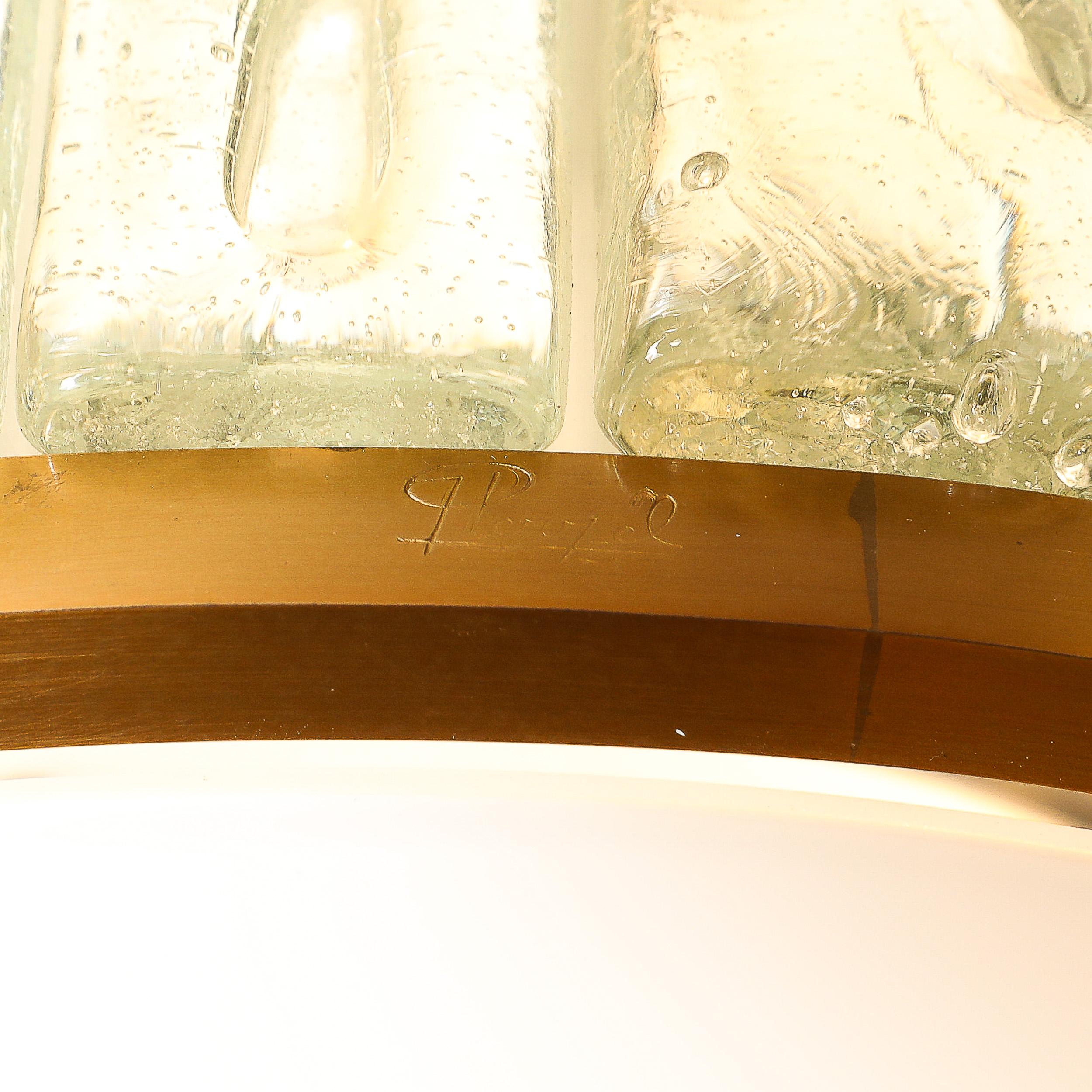 Mid-Century Messing, strukturiertes und mattiertes Glas Flush Mount von Jean Perzel  7