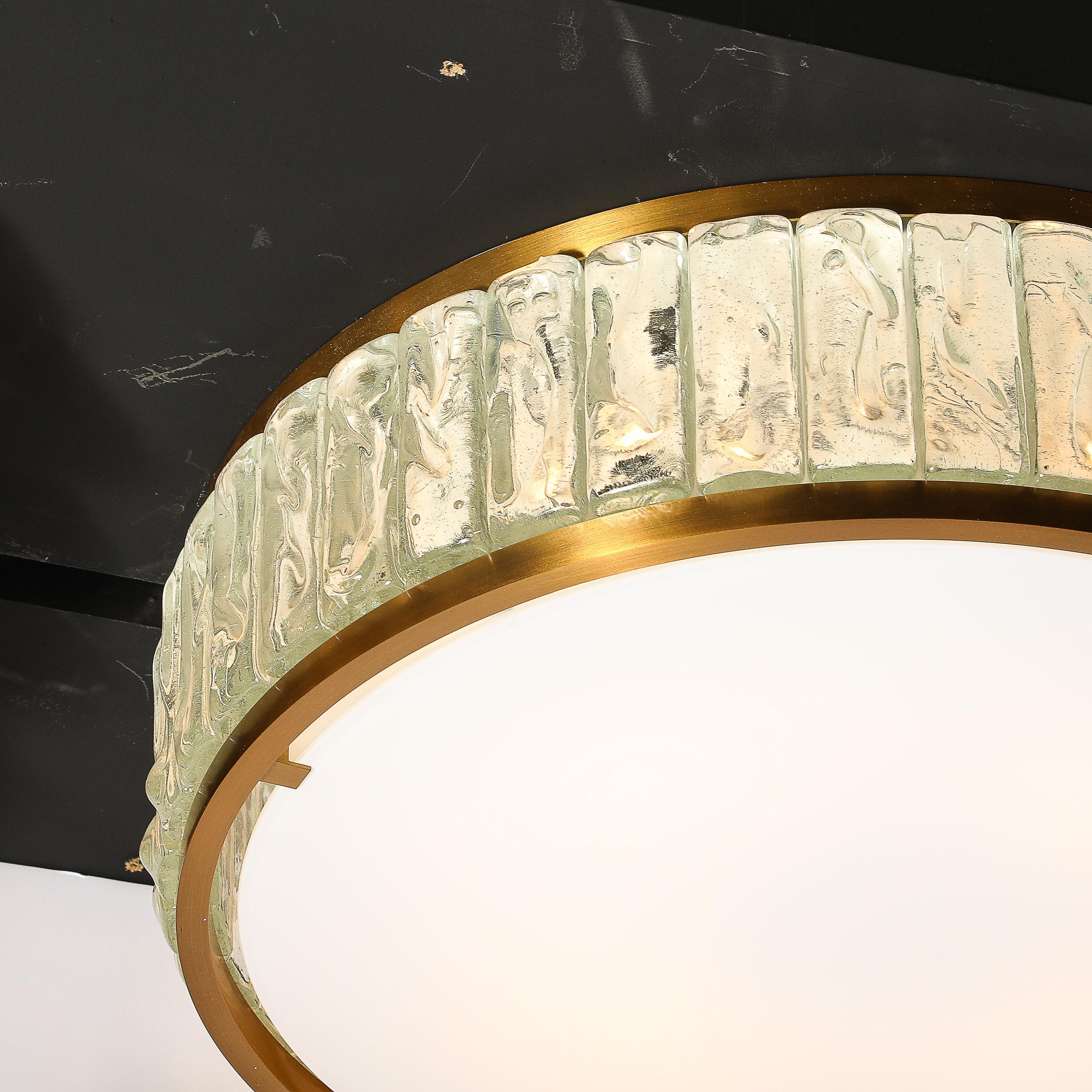 Mid-Century Brass Fitted, Textured & Frosted Glass Flush Mount by Jean Perzel  For Sale 1