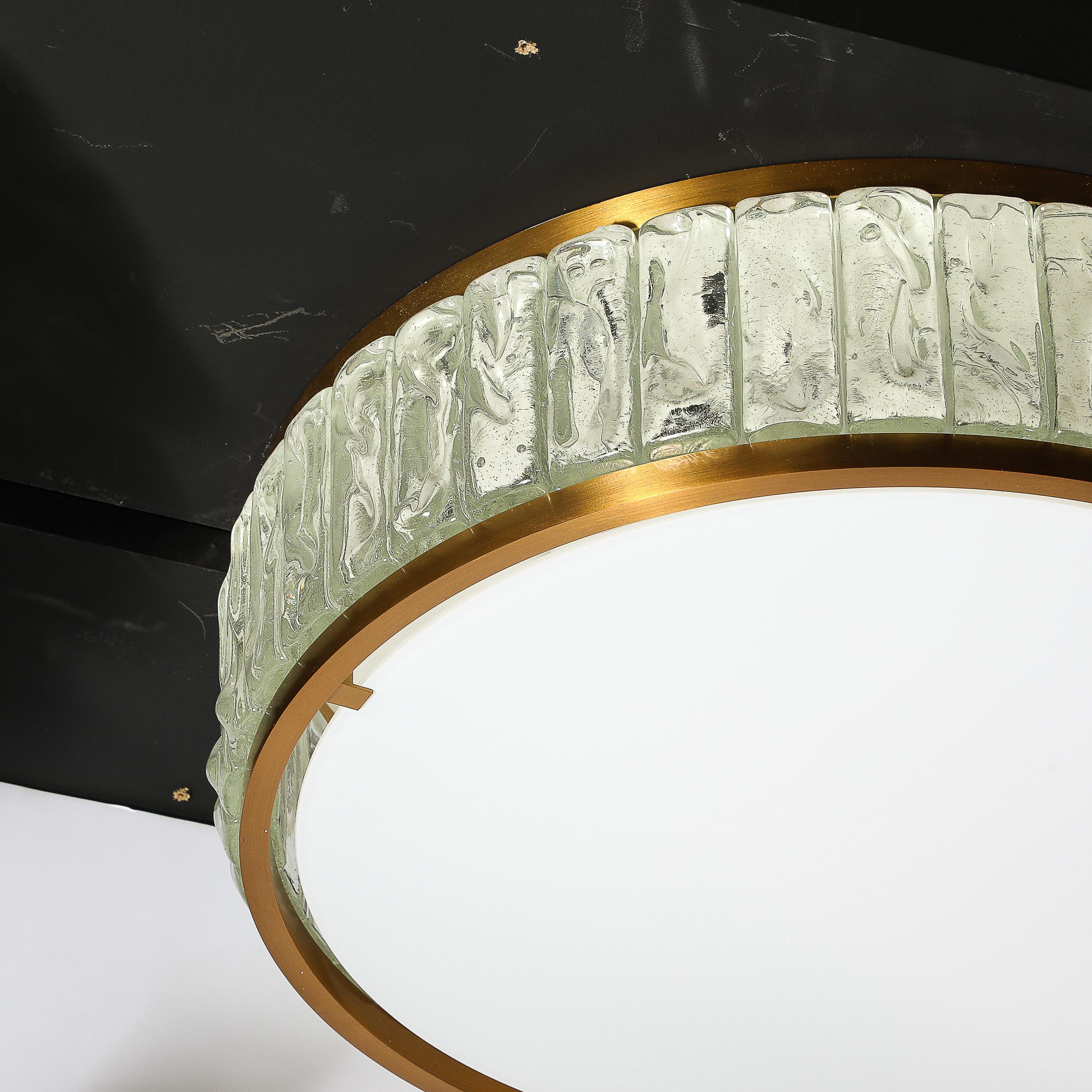 Mid-Century Brass Fitted, Textured & Frosted Glass Flush Mount by Jean Perzel  For Sale 2