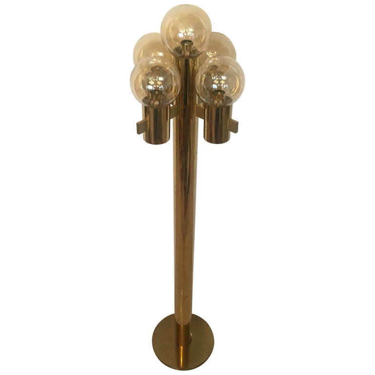 Midcentury Brass Floor Lamp by Gaetano Sciolari, Murano Glass, Italy, 1970s For Sale