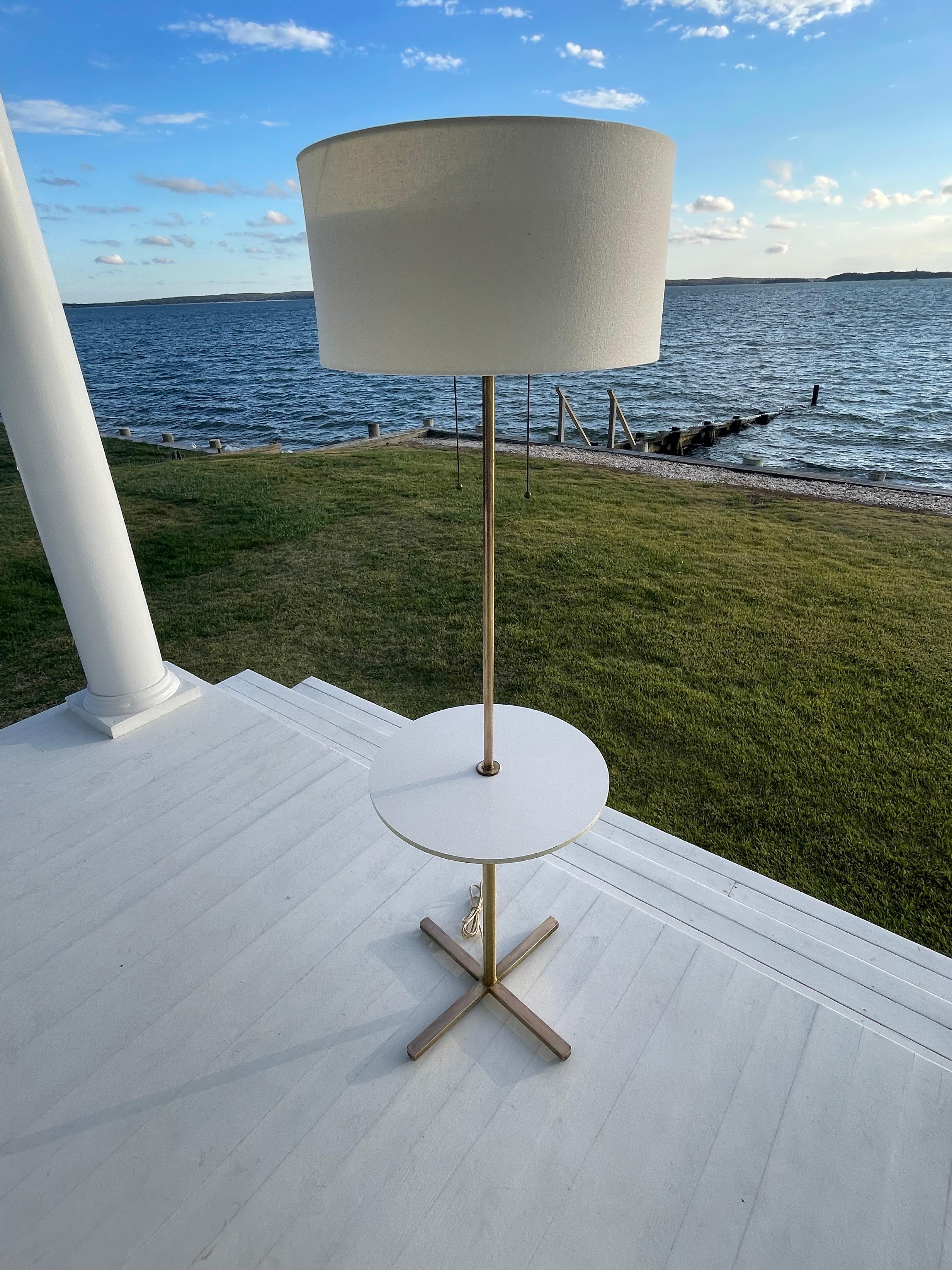 Mid Century Brass Floor Lamp with Built in Table, Diffuser and Shade For Sale 5