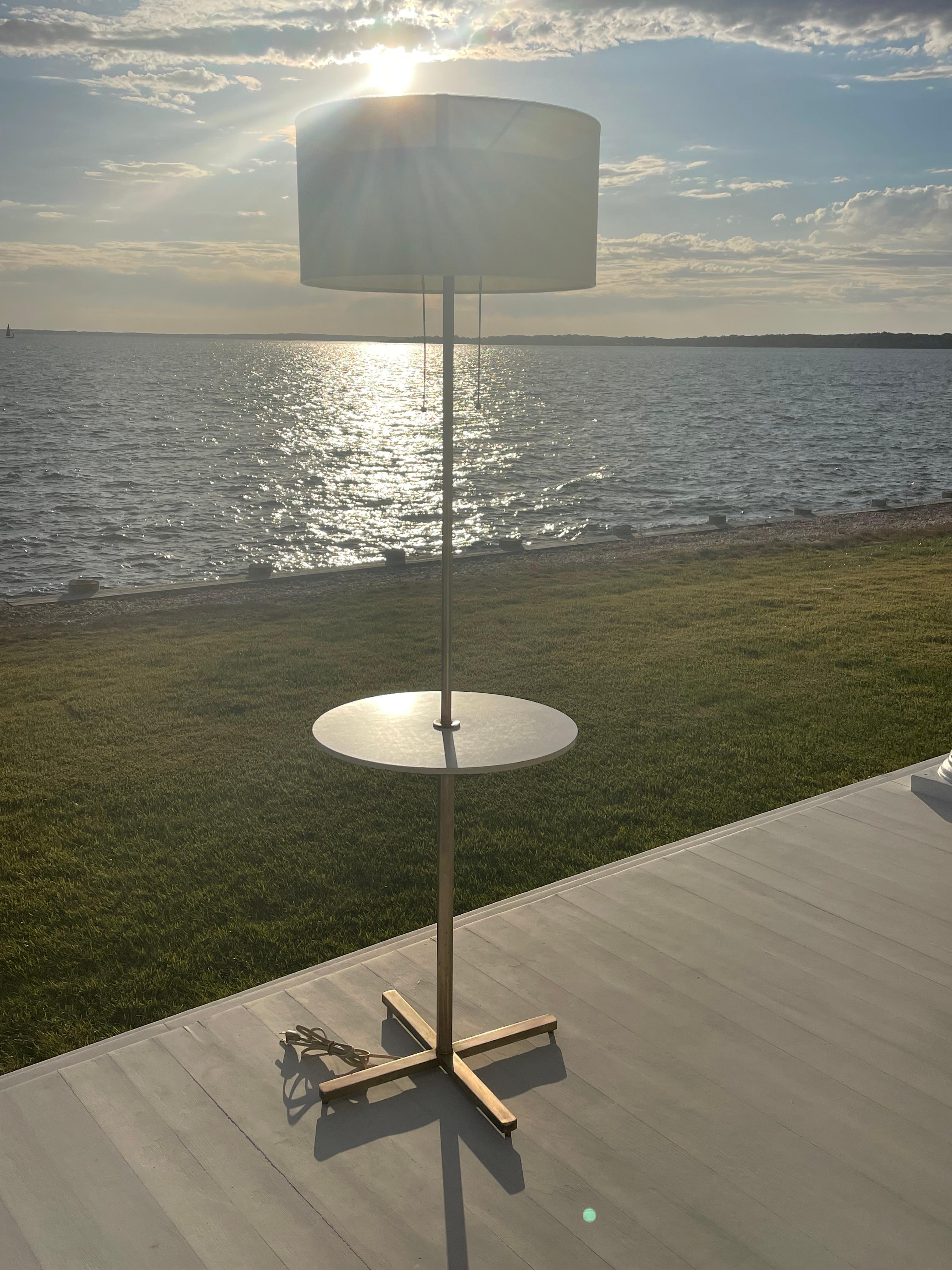 Mid Century Brass Floor Lamp with Built in Table, Diffuser and Shade For Sale 6