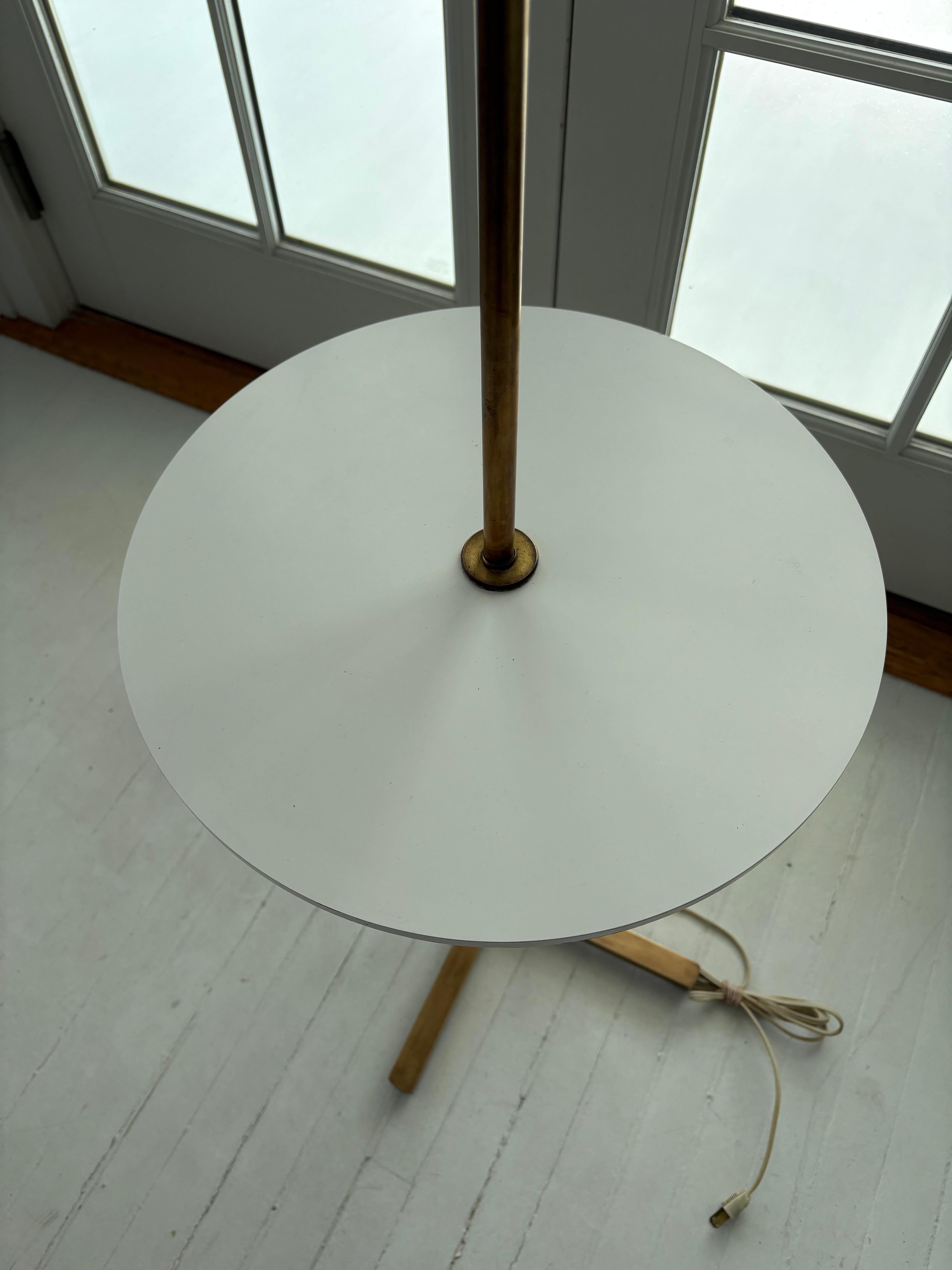 Mid Century Brass Floor Lamp with Built in Table, Diffuser and Shade For Sale 13