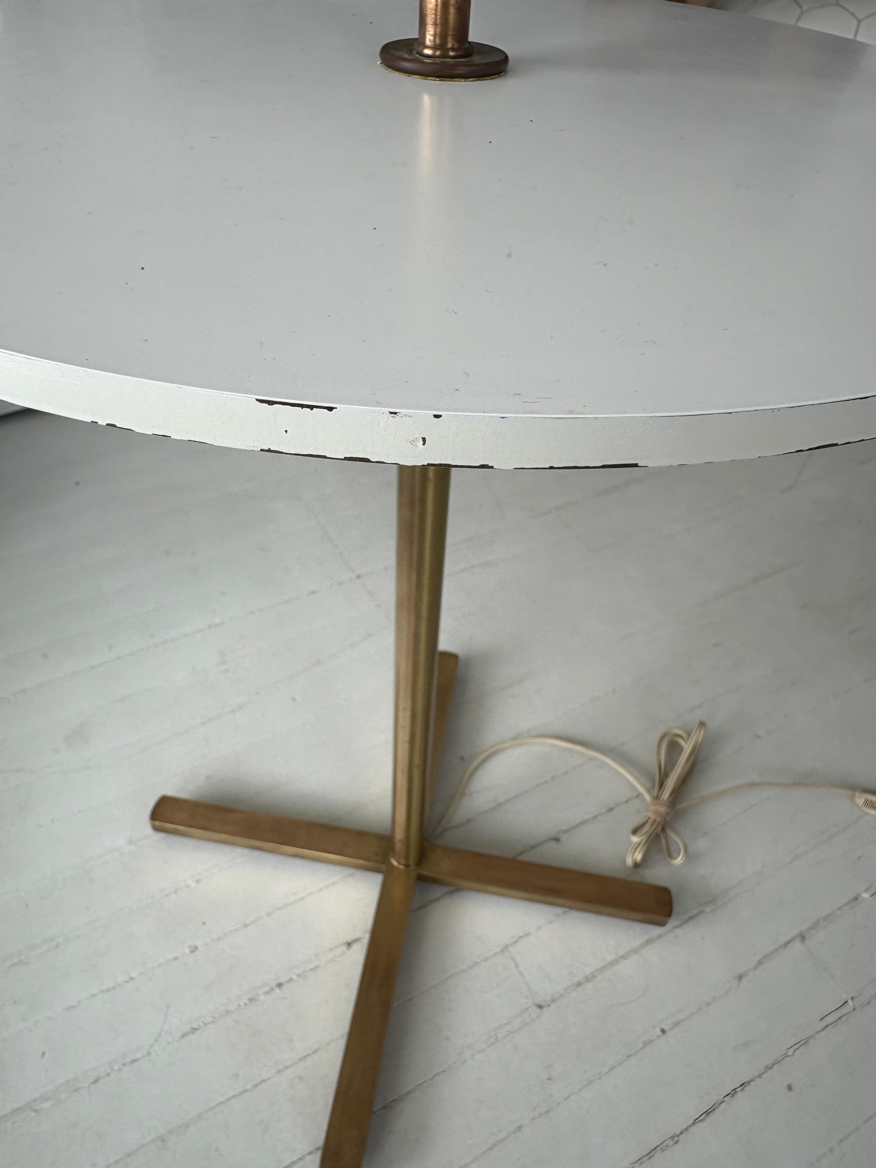 Mid Century Brass Floor Lamp with Built in Table, Diffuser and Shade For Sale 14