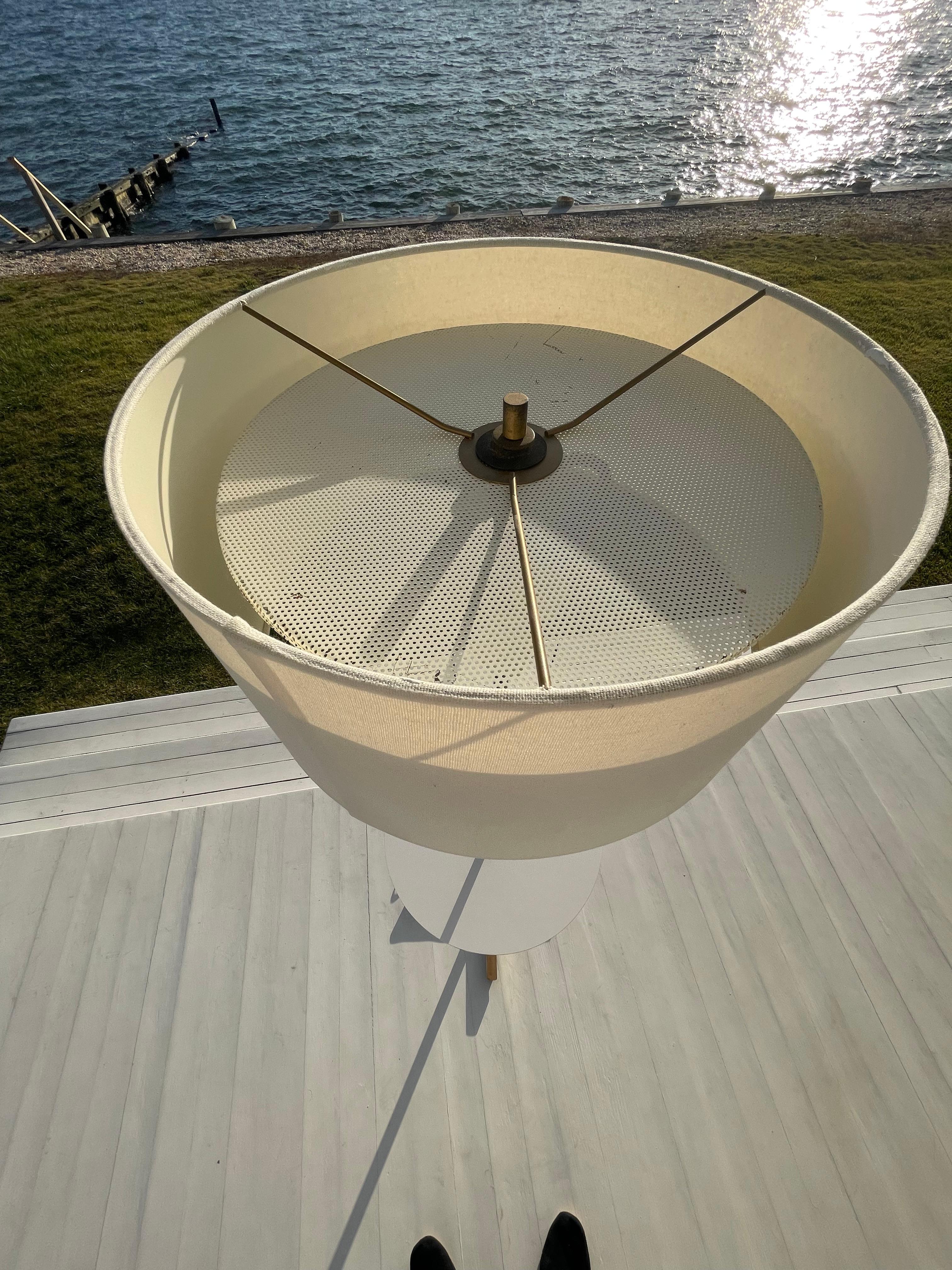 20th Century Mid Century Brass Floor Lamp with Built in Table, Diffuser and Shade For Sale