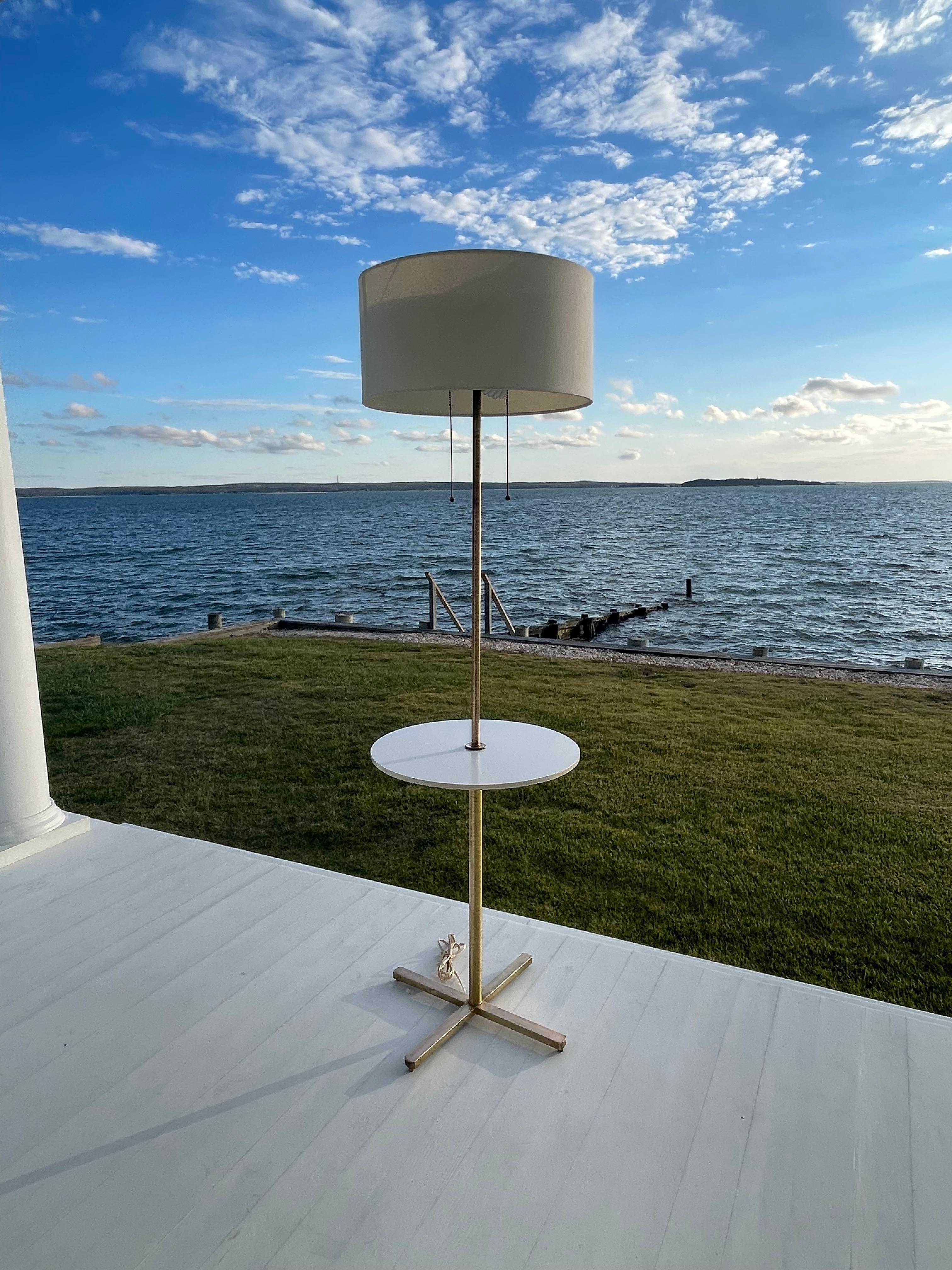 Mid Century Brass Floor Lamp with Built in Table, Diffuser and Shade For Sale 2