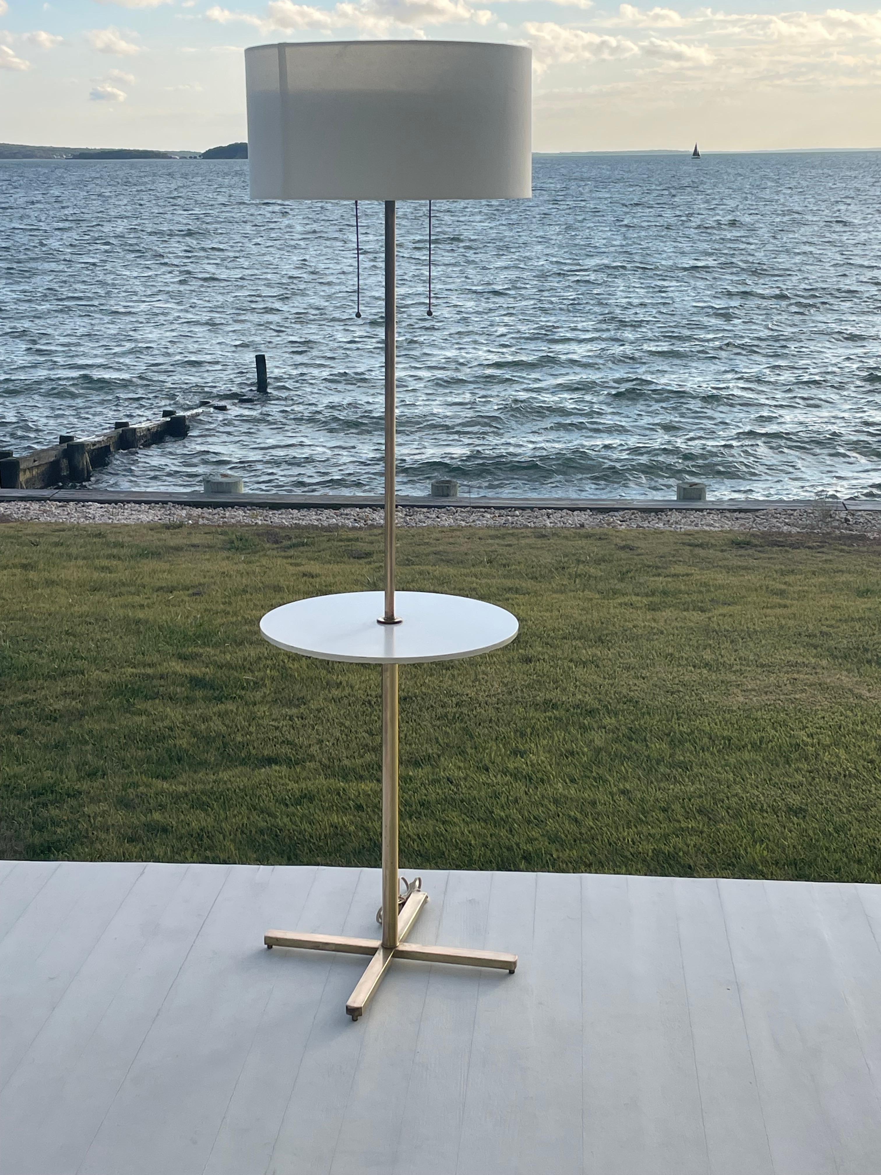 Mid Century Brass Floor Lamp with Built in Table, Diffuser and Shade For Sale 4