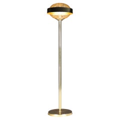 Mid-Century Brass Floor Lamp with Hand-Blown Glass Shade – Prague, 1960s