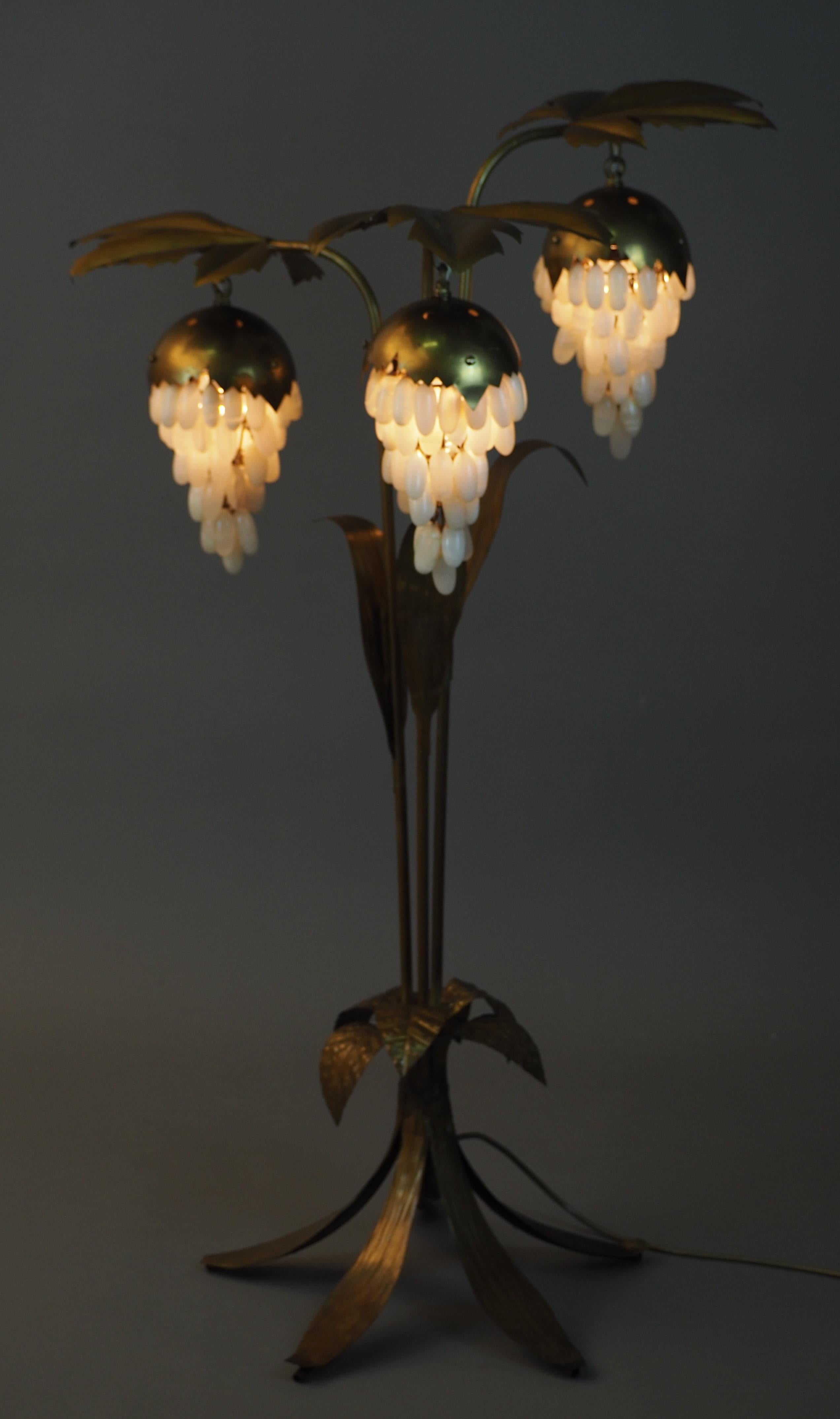 Mid-20th Century Mid-Century Brass Floor Lamp with Leafs and Alabaster Grapes, circa 1950s For Sale