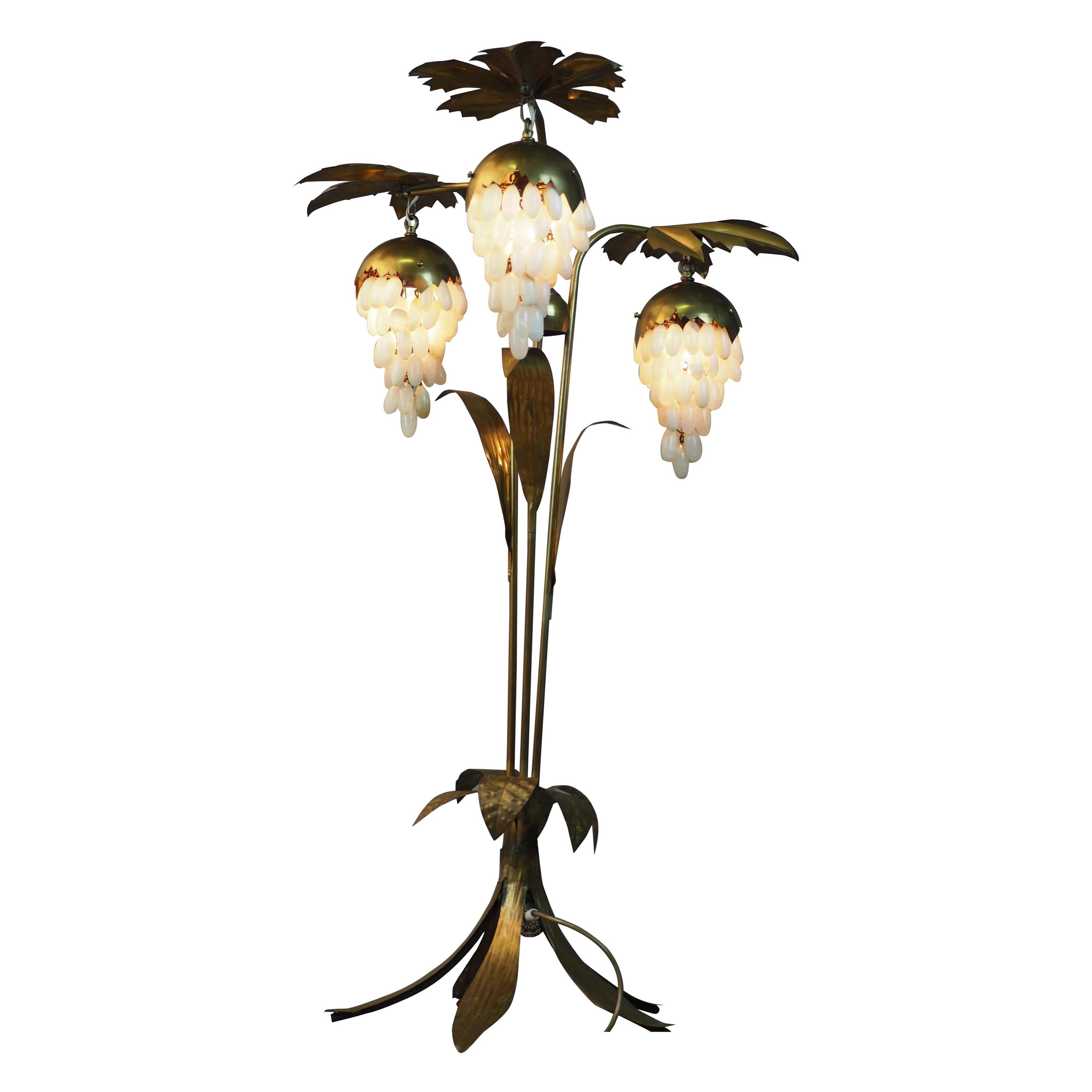 Mid-Century Brass Floor Lamp with Leafs and Alabaster Grapes, circa 1950s