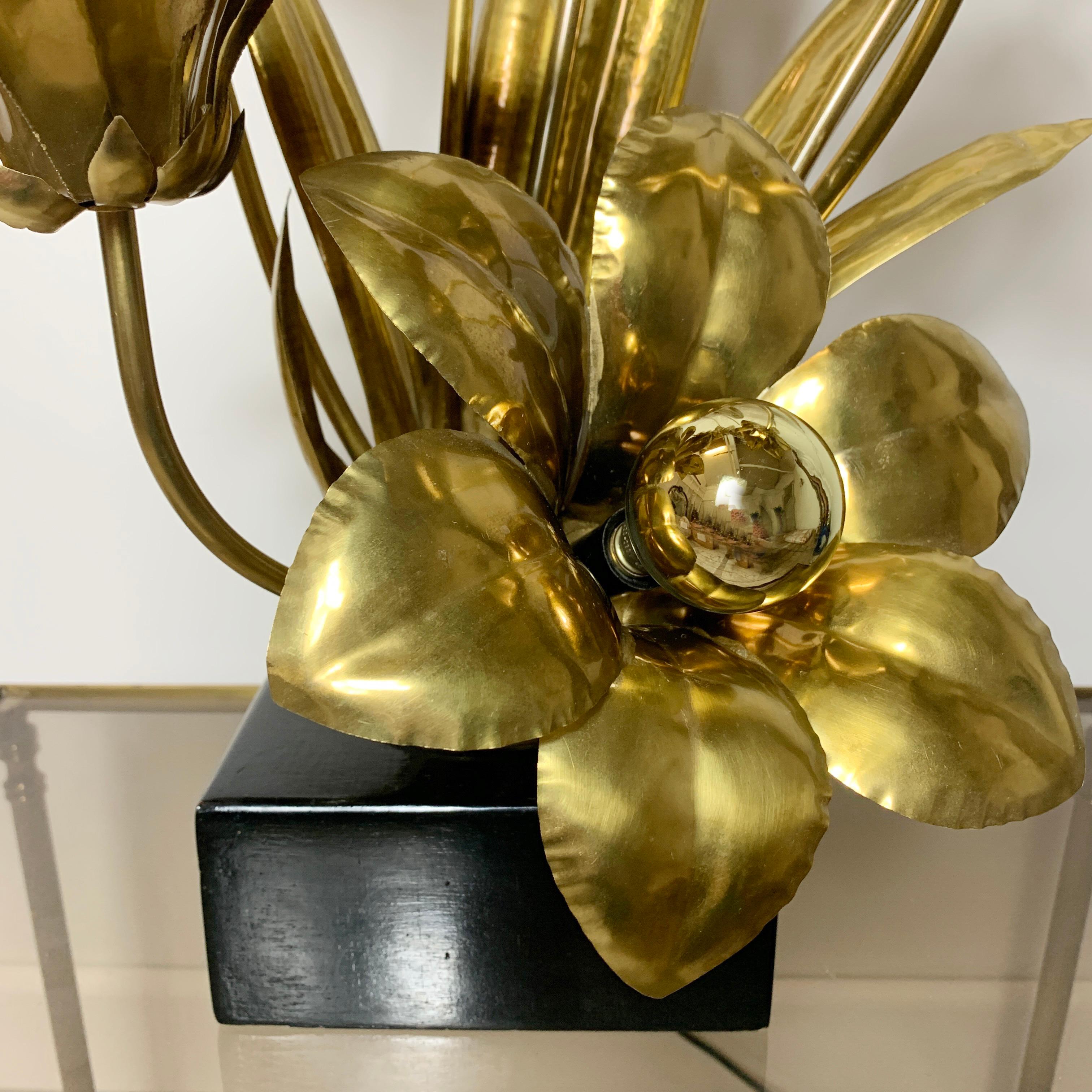 Midcentury Brass Flower Table Lamp, 1970s 1