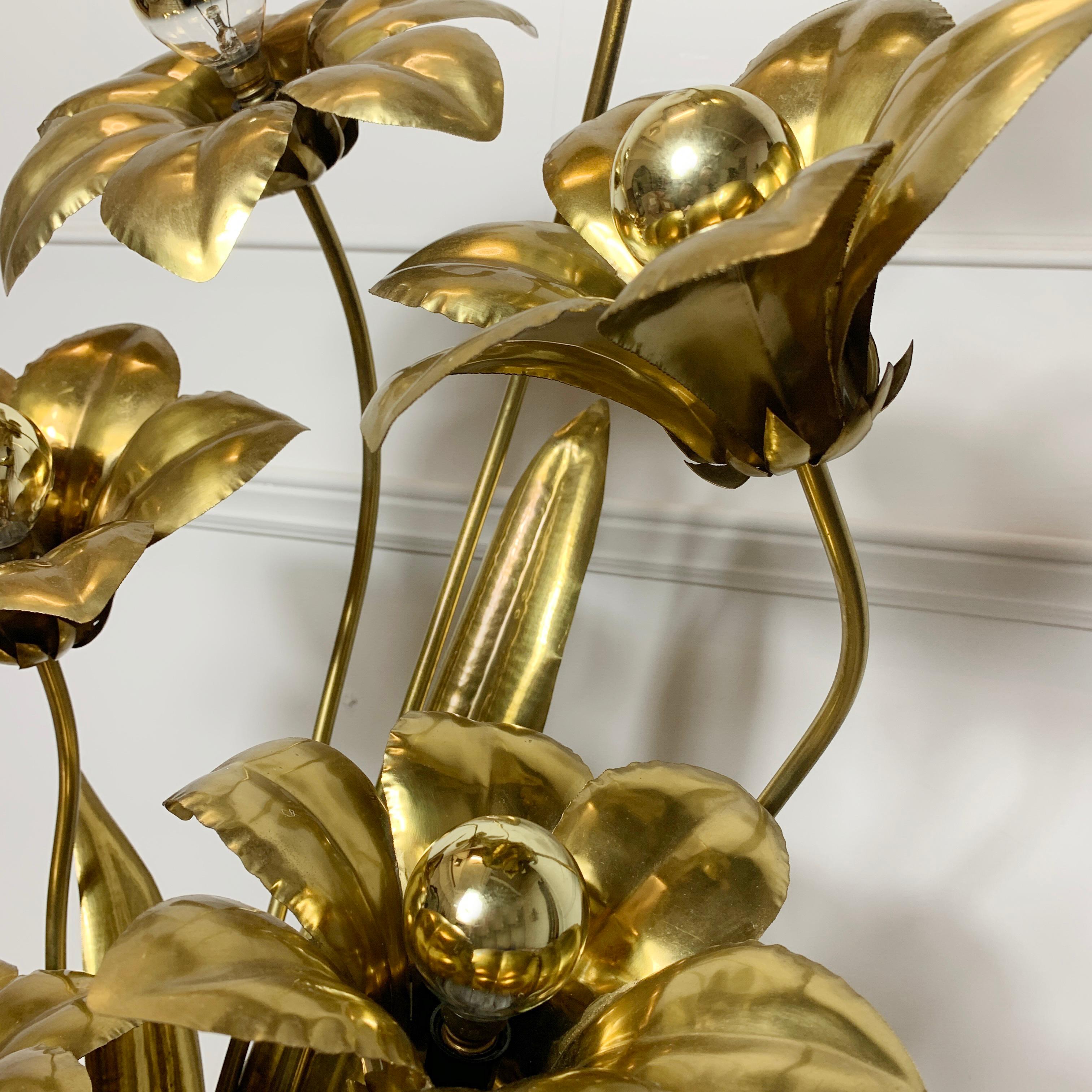 20th Century Midcentury Brass Flower Table Lamp, 1970s