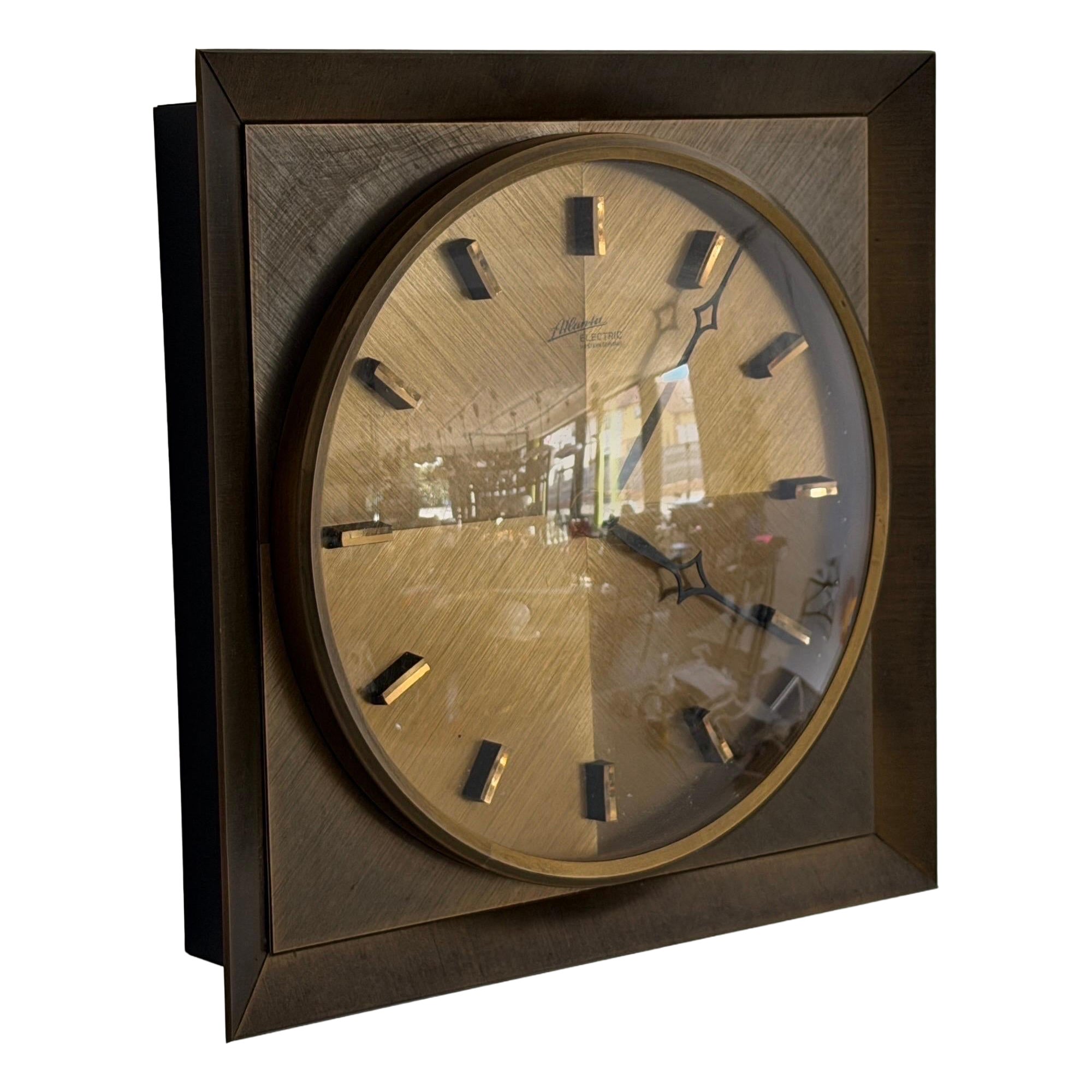 Mid-century Brass Frame Wall Clock by Atlanta, 1960s, Germany