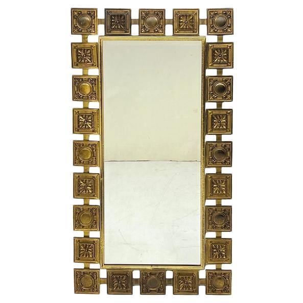 Mid Century Brass Framed Mirror For Sale