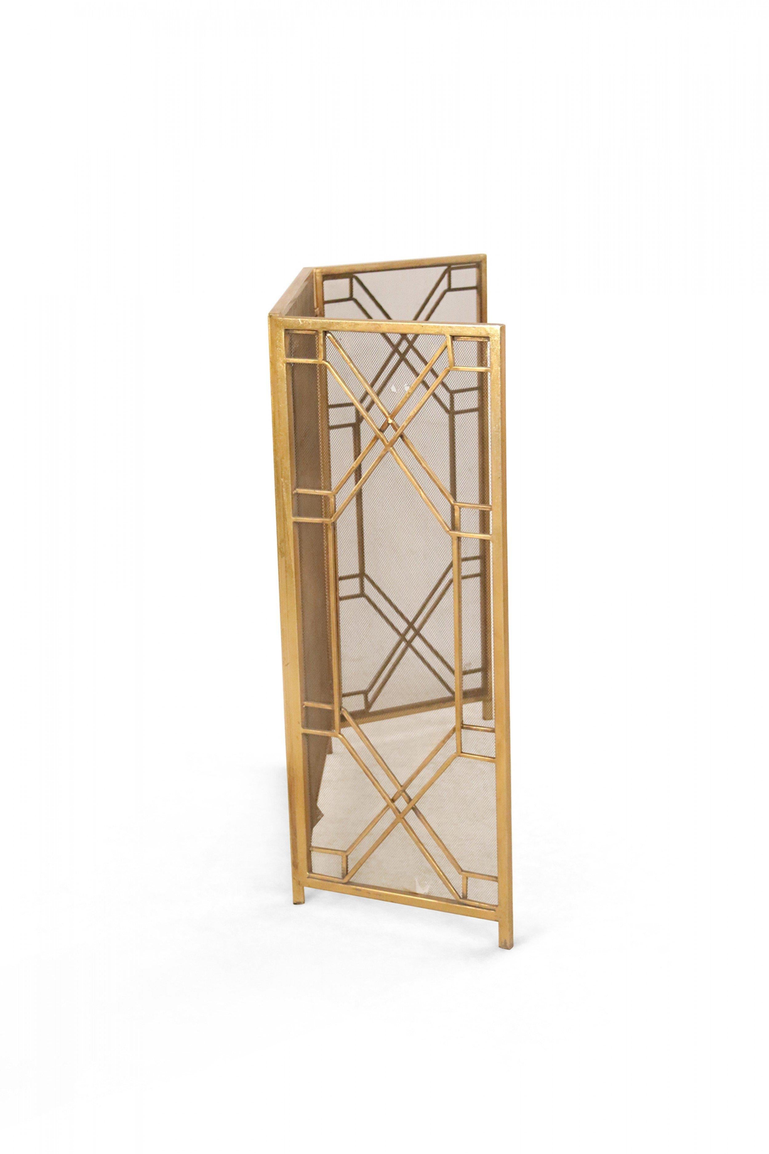 Mid-Century Brass Framed Tri-Fold Fire Screen For Sale 1