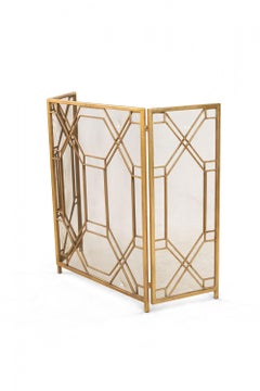 Mid-Century Brass Framed Tri-Fold Fire Screen