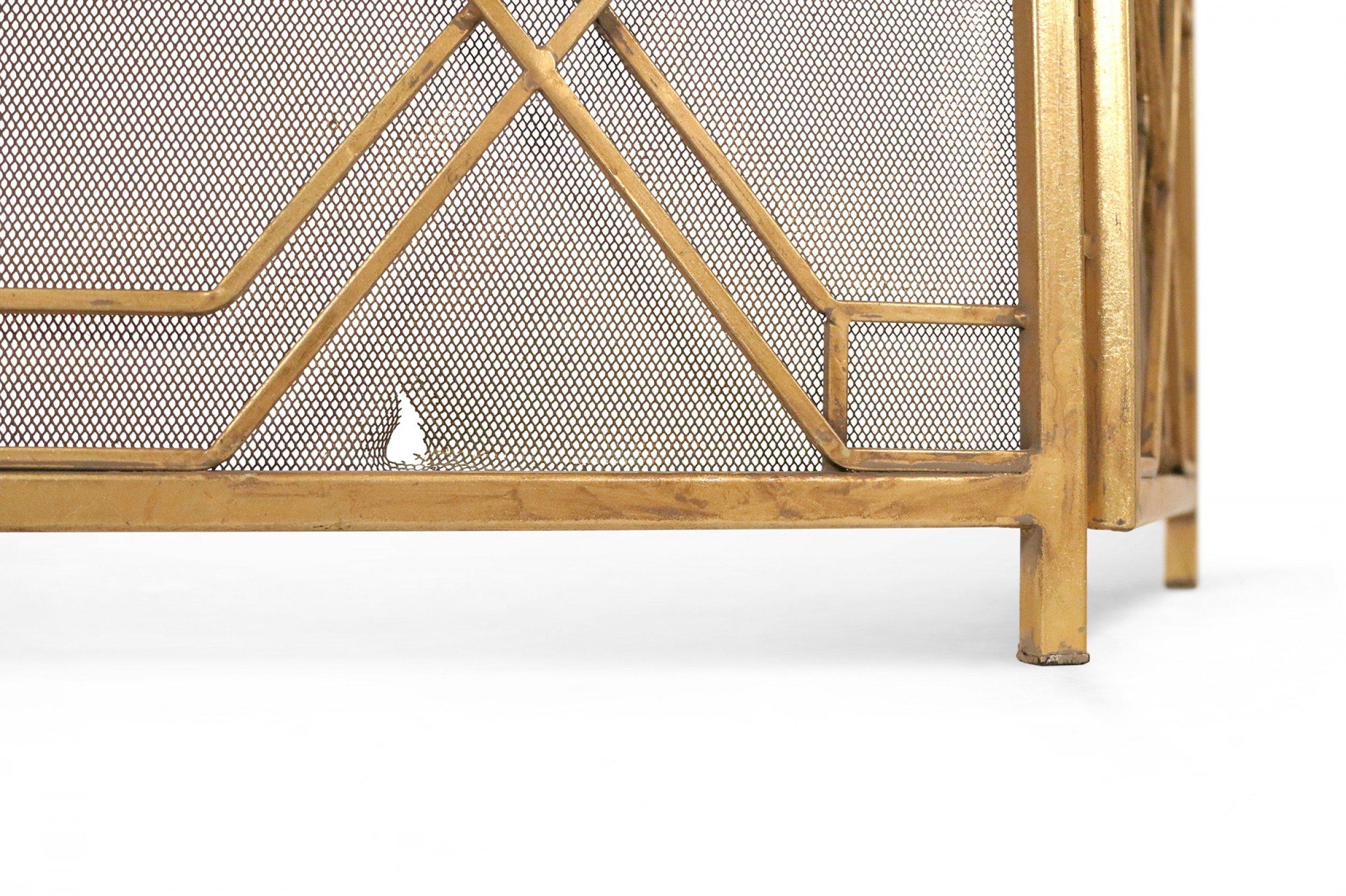 American Mid-Century Brass Framed Tri-Fold Fire Screen For Sale