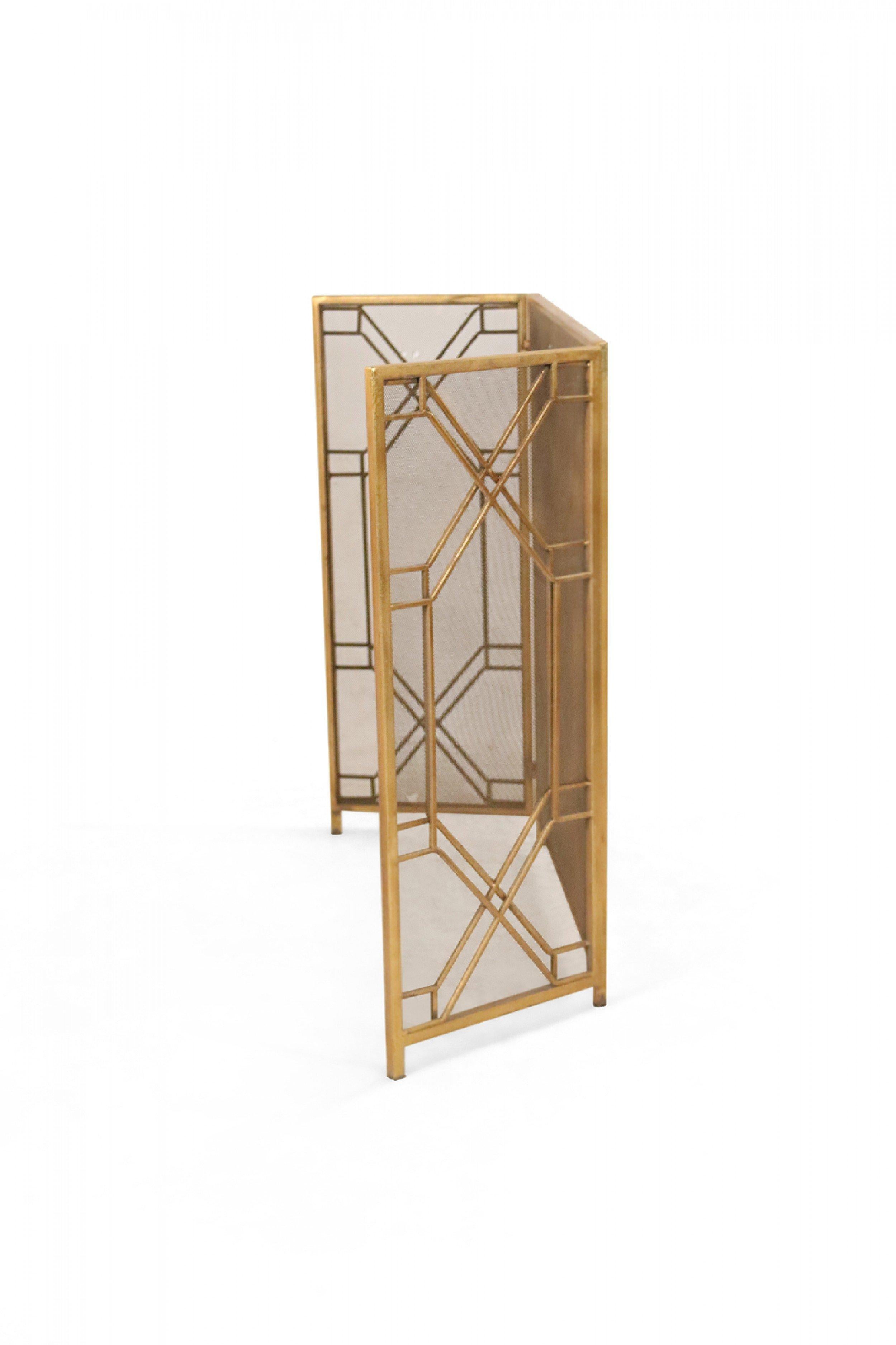 20th Century Mid-Century Brass Framed Tri-Fold Fire Screen For Sale