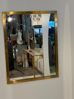 Mid Century Brass-Framed Wall Mirror, Italy 1950s