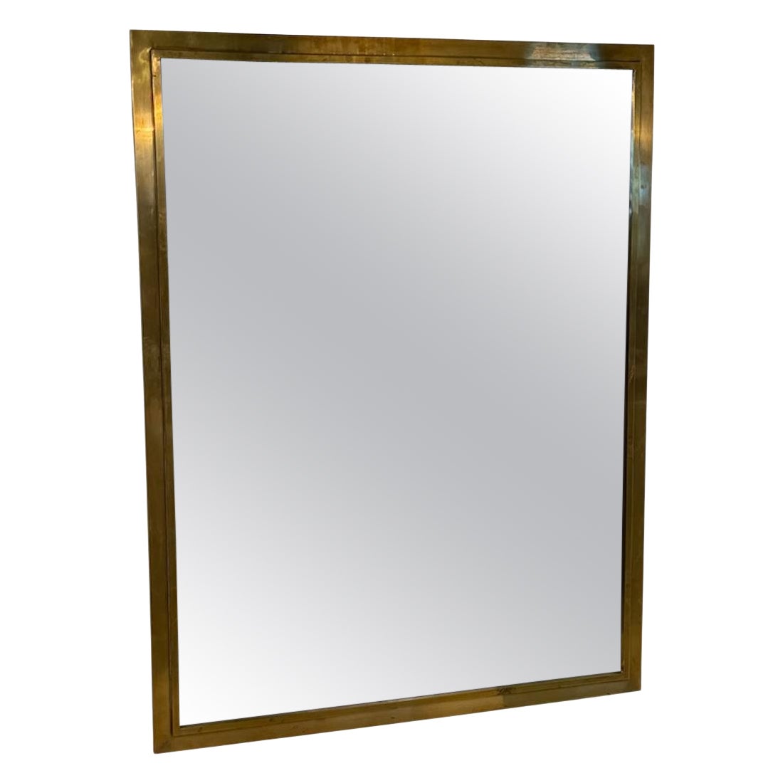 Mid Century Brass-Framed Wall Mirror, Italy 1950s