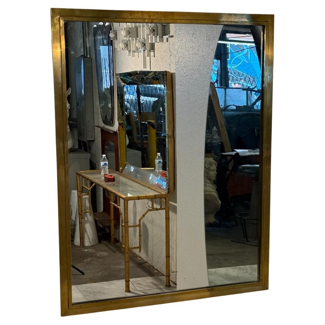 Mid Century Brass-Framed Wall Mirror, Italy 1950s