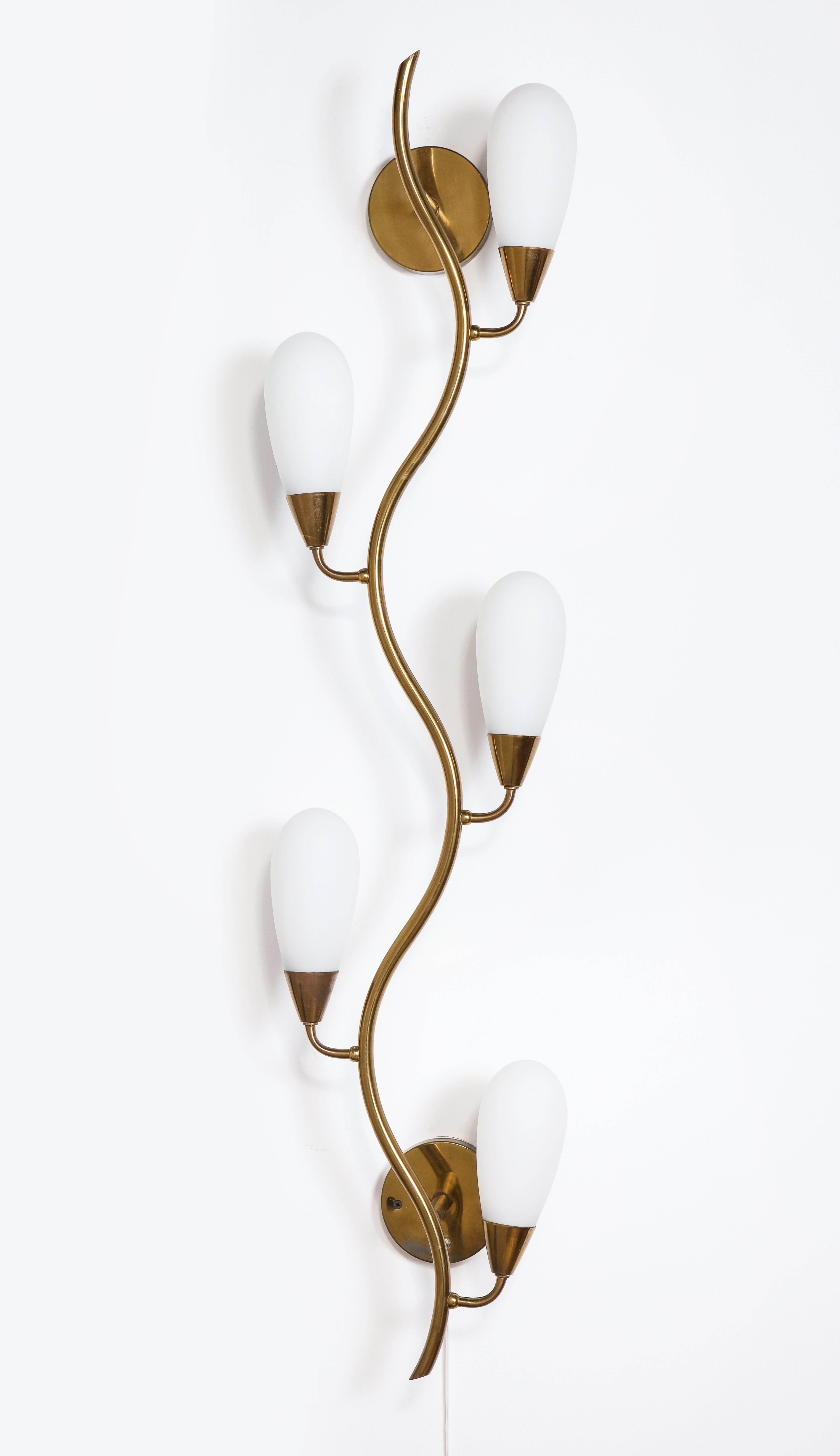 An outstanding example of Italian lighting, substantial in size with distinctive shades that add up to an impressive light.