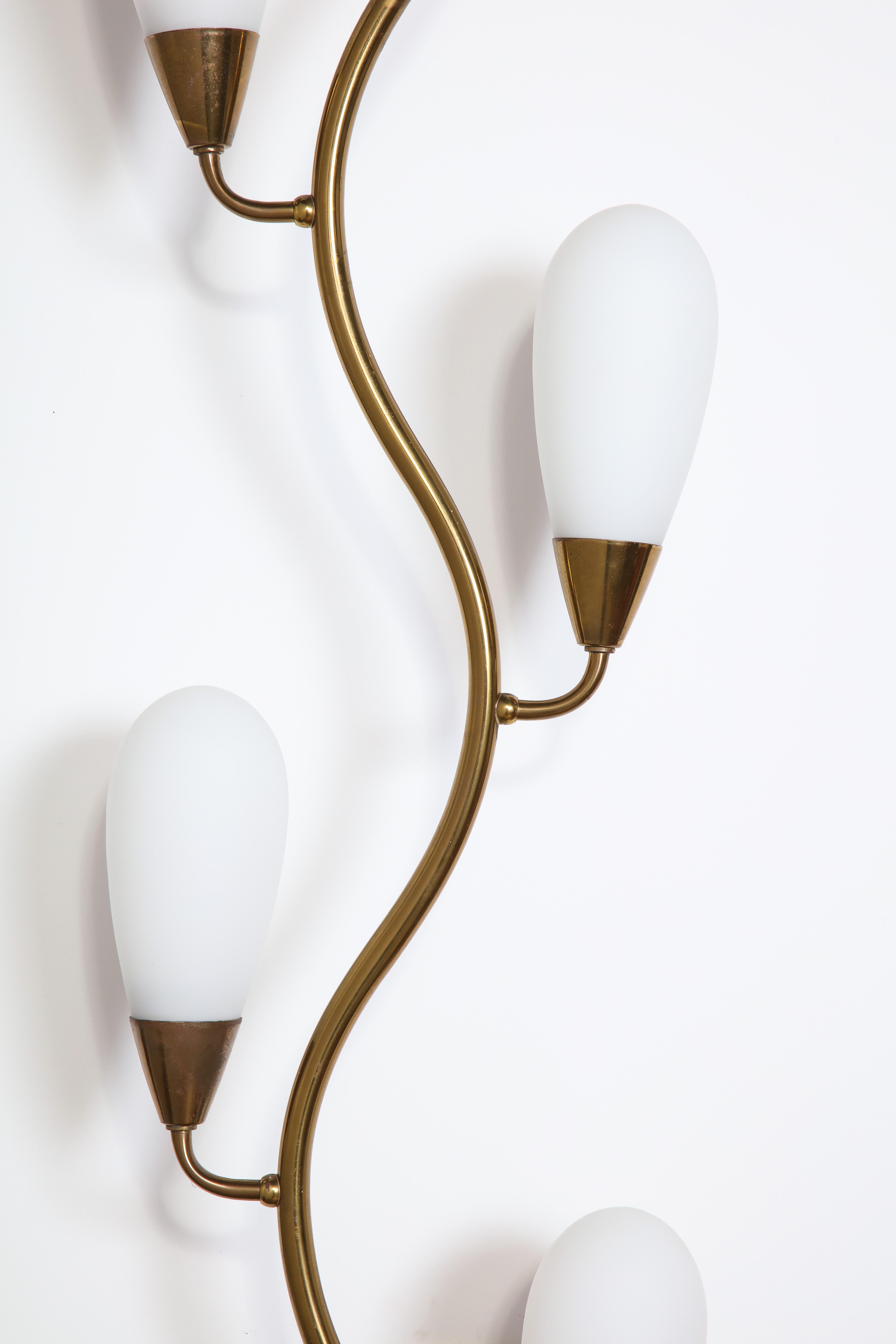 Mid-Century Modern Midcentury Brass and Frosted Glass Shade Wall Light, Italy 1950s