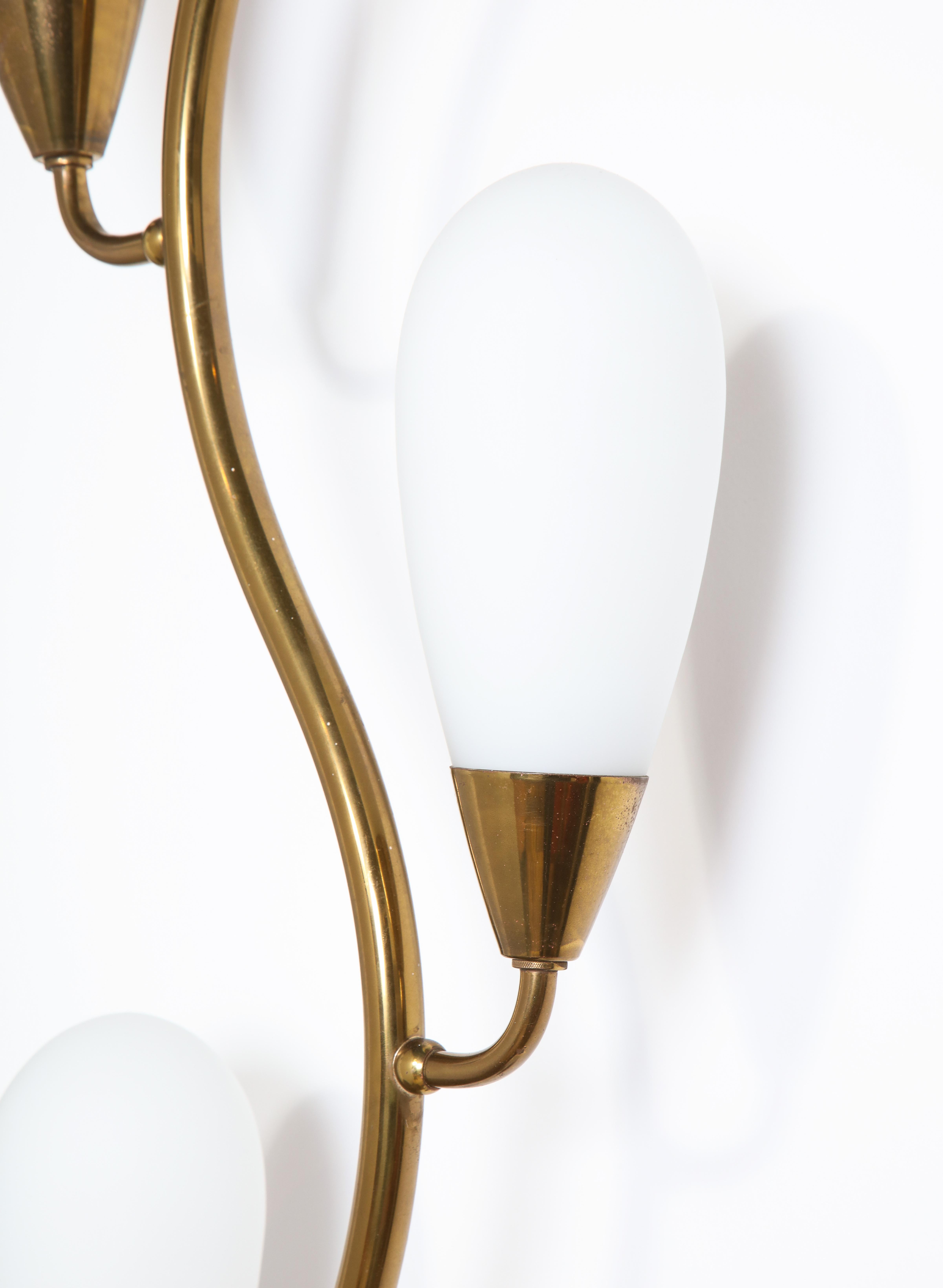 Mid-20th Century Midcentury Brass and Frosted Glass Shade Wall Light, Italy 1950s