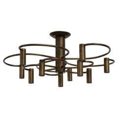 Mid-Century Brass Gaetano Sciolari Style Flush Mount Chandelier