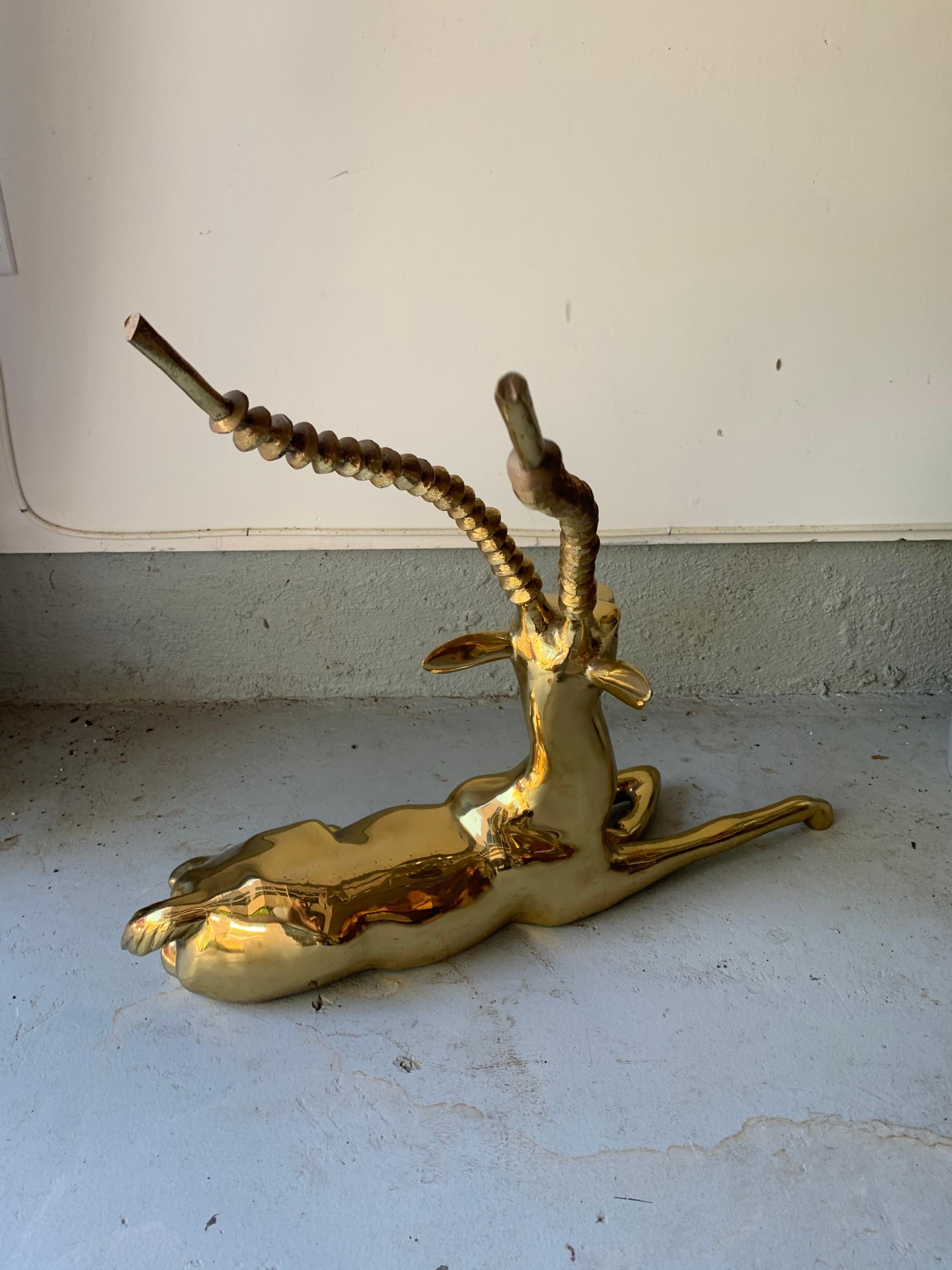 Polished Midcentury Brass Gazelle Sculpture