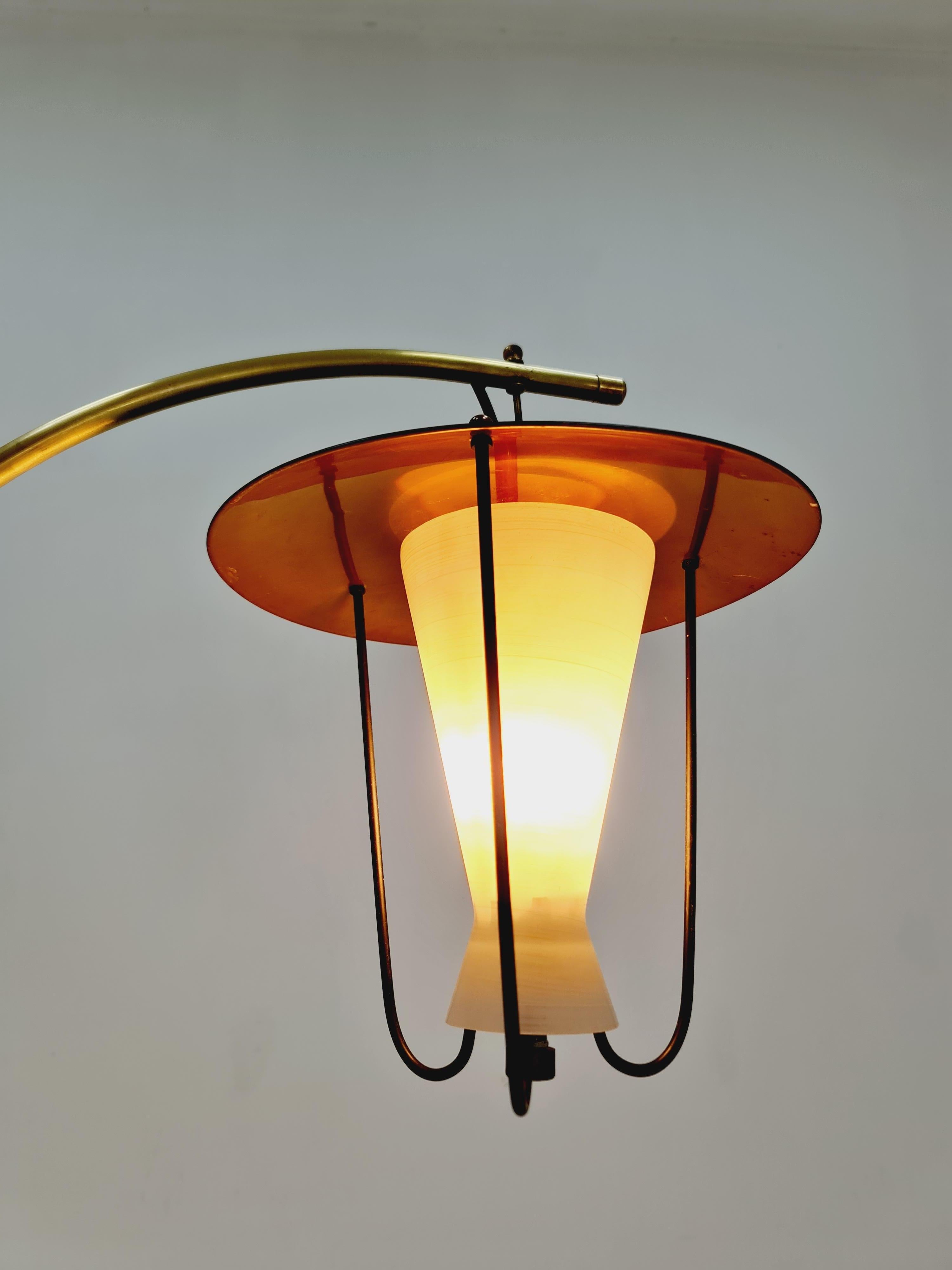 Mid century brass German arc floor lamp, 1960s For Sale 5