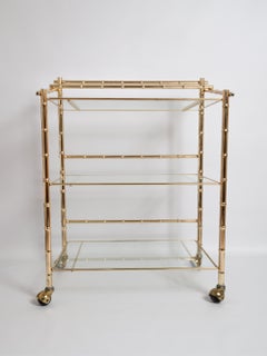 Mid Century Gold Brass Bar Cart Drinks Trolley Étagère, France, C1960