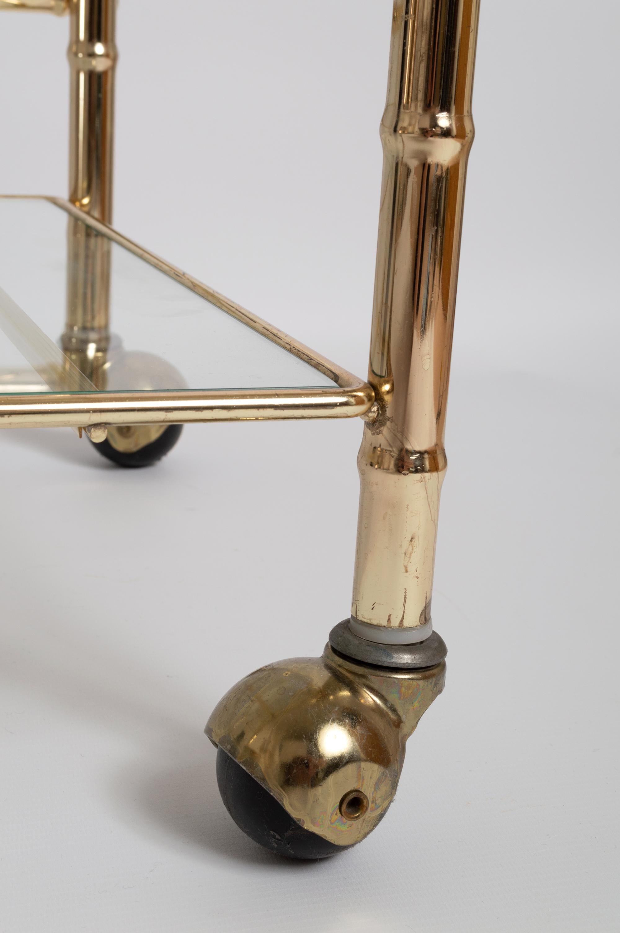 Hollywood Regency Mid Century Gold Brass Bar Cart Drinks Trolley Étagère, France, C1960 For Sale