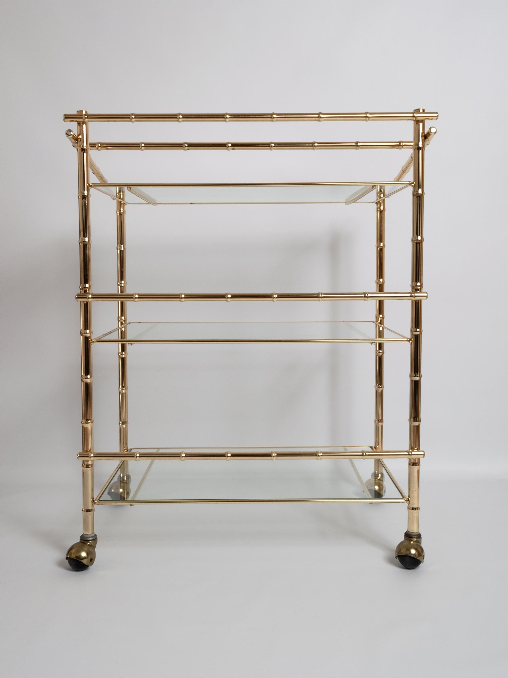 Mid Century Gold Brass Bar Cart Drinks Trolley Étagère, France, C1960 In Good Condition For Sale In London, GB