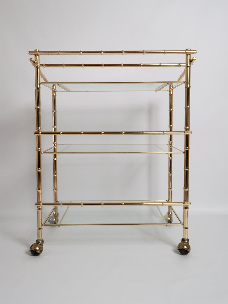 Mid-20th Century Mid Century Gold Brass Bar Cart Drinks Trolley Étagère, France, C1960 For Sale