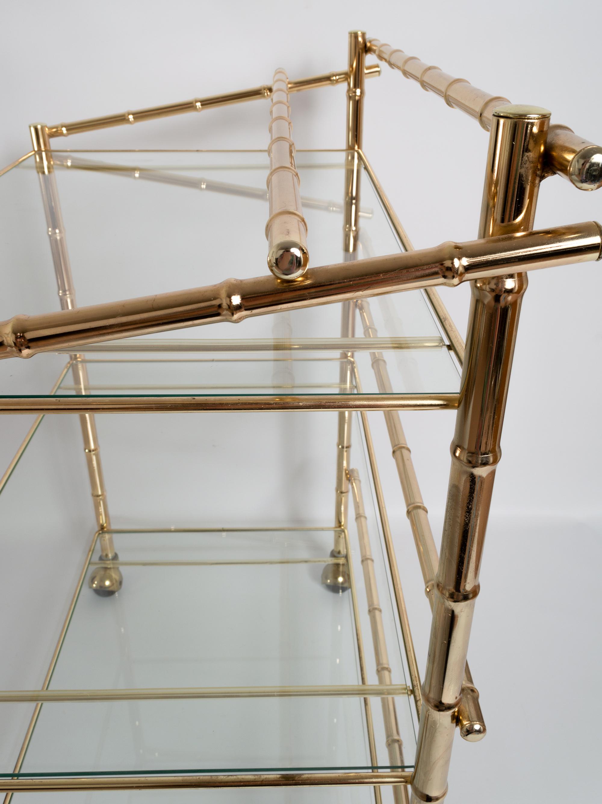 Mid-20th Century Mid Century Gold Brass Bar Cart Drinks Trolley Étagère, France, C1960 For Sale