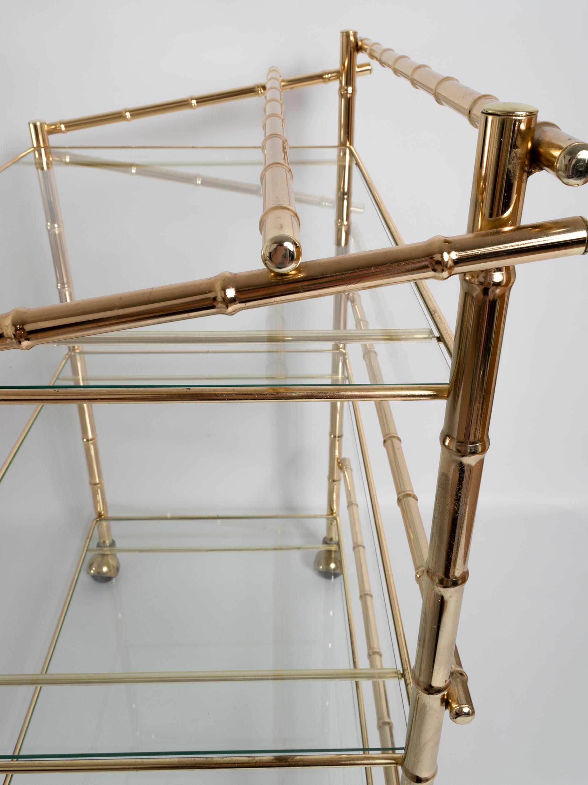 Mid-20th Century Mid Century Gold Brass Bar Cart Drinks Trolley Étagère, France, C1960