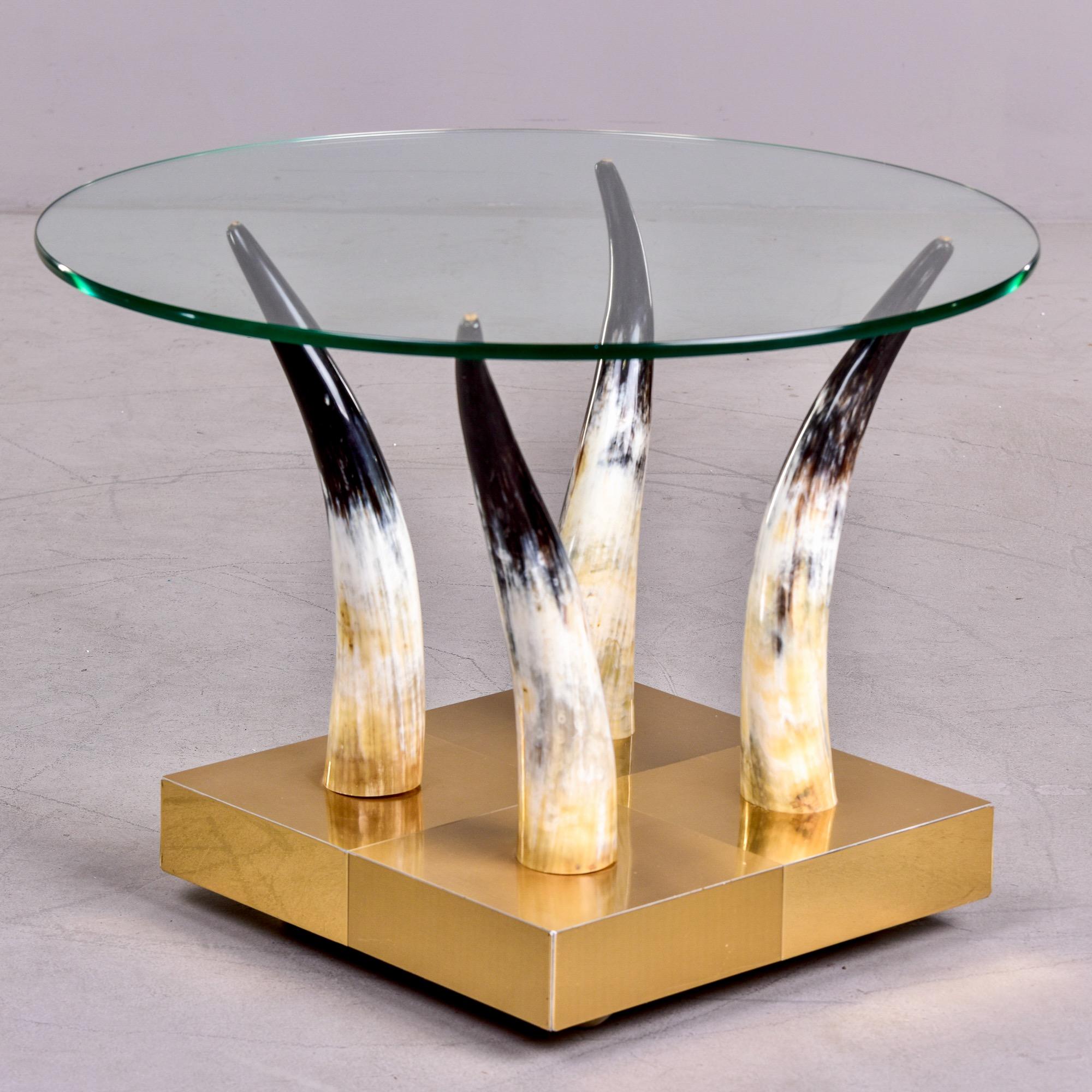 Mid Century Brass Glass and Horns Side Table with Casters In Good Condition For Sale In Troy, MI