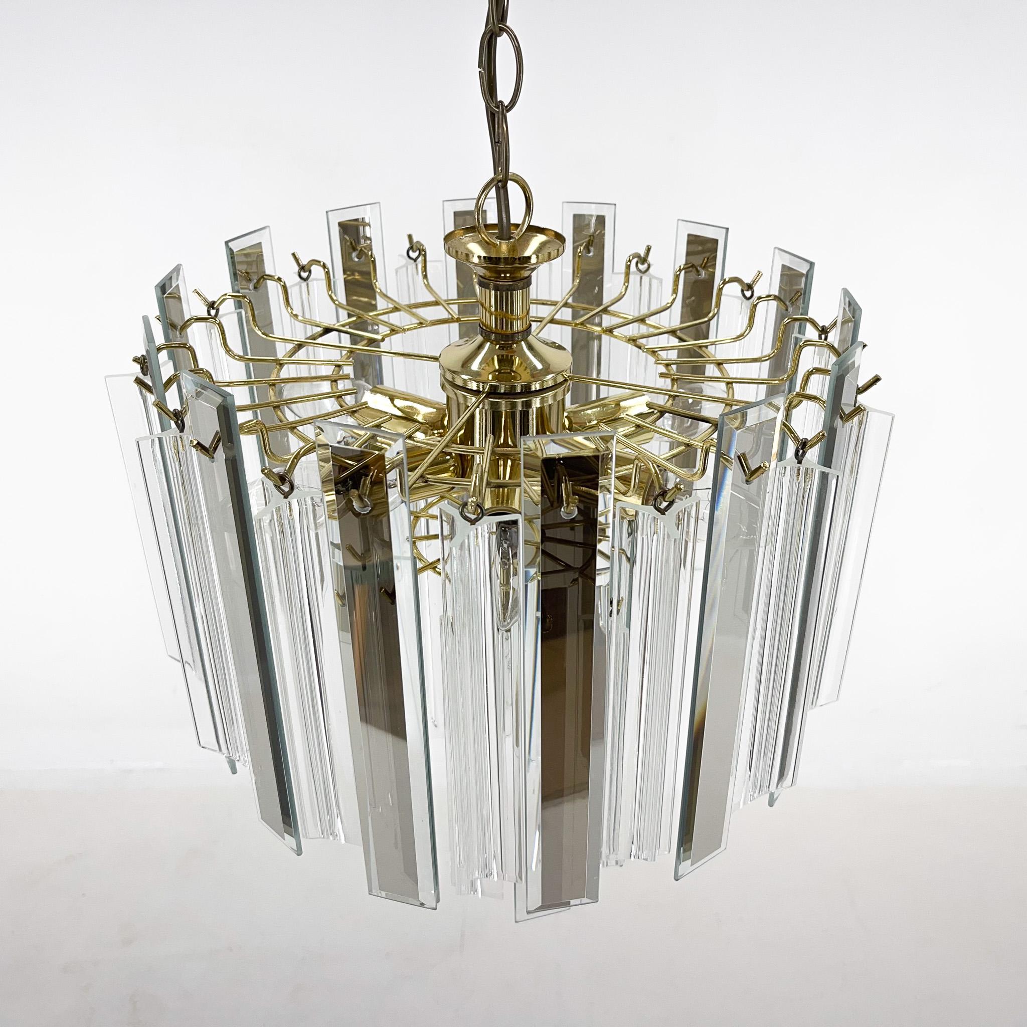 Midcentury Brass, Glass and Lucite Chandelier, Austria 1970s For Sale 6
