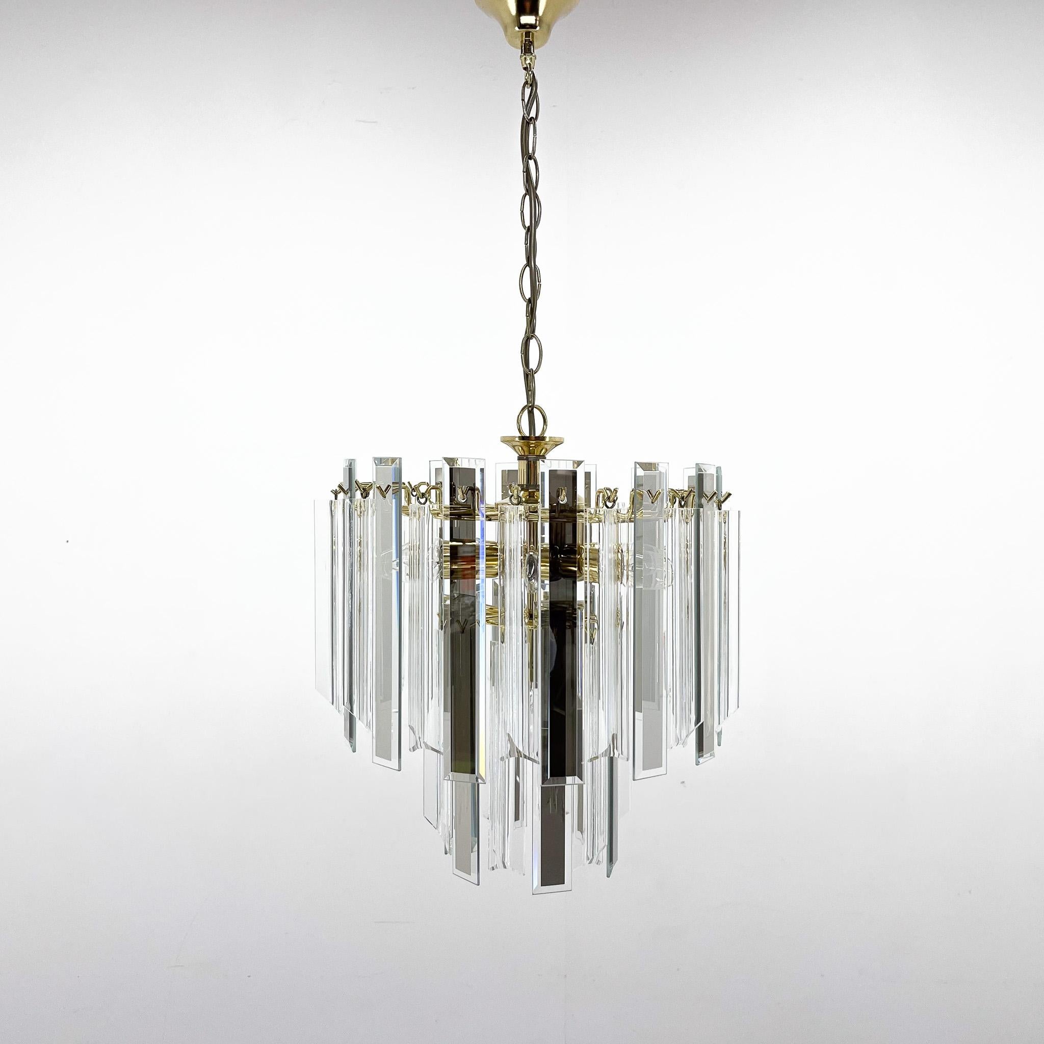 Midcentury Brass, Glass and Lucite Chandelier, Austria 1970s For Sale 7