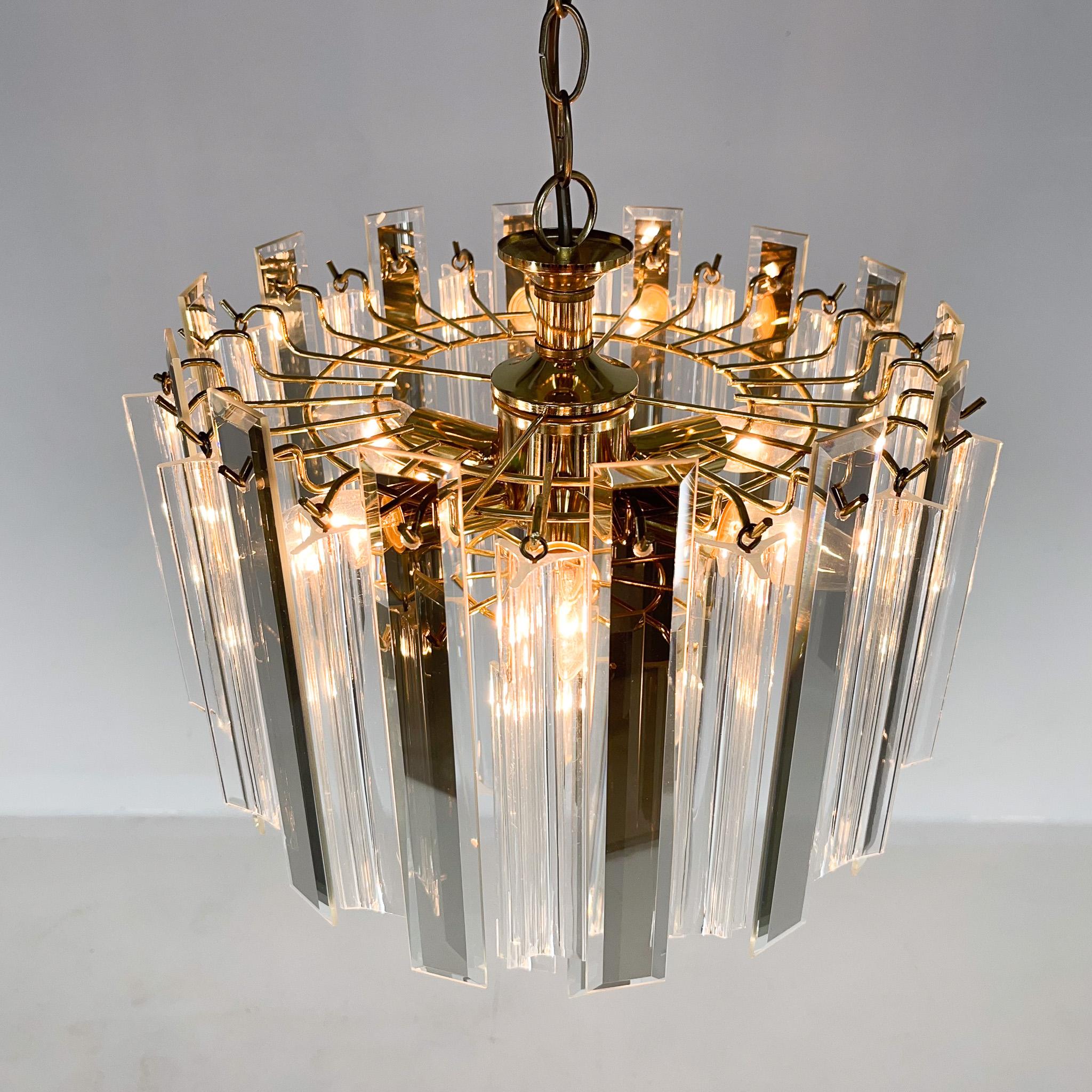 20th Century Midcentury Brass, Glass and Lucite Chandelier, Austria 1970s For Sale