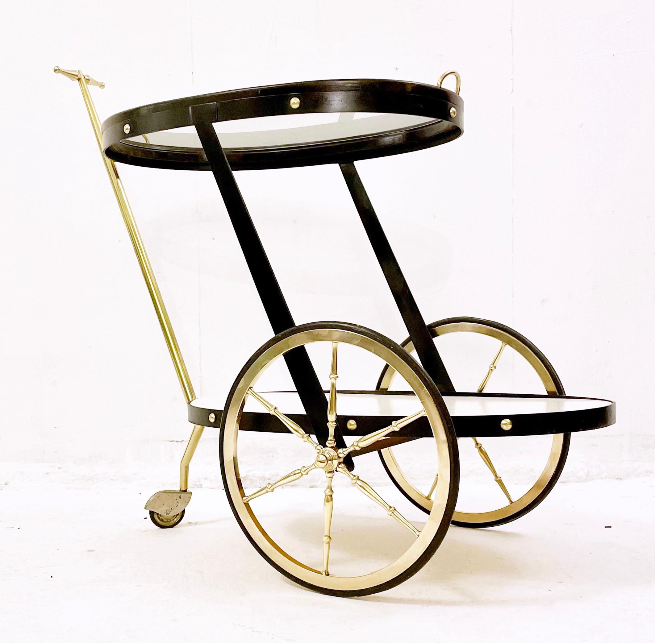Italian Mid-Century Brass Glass and Metal Trolley, Italy 1950s