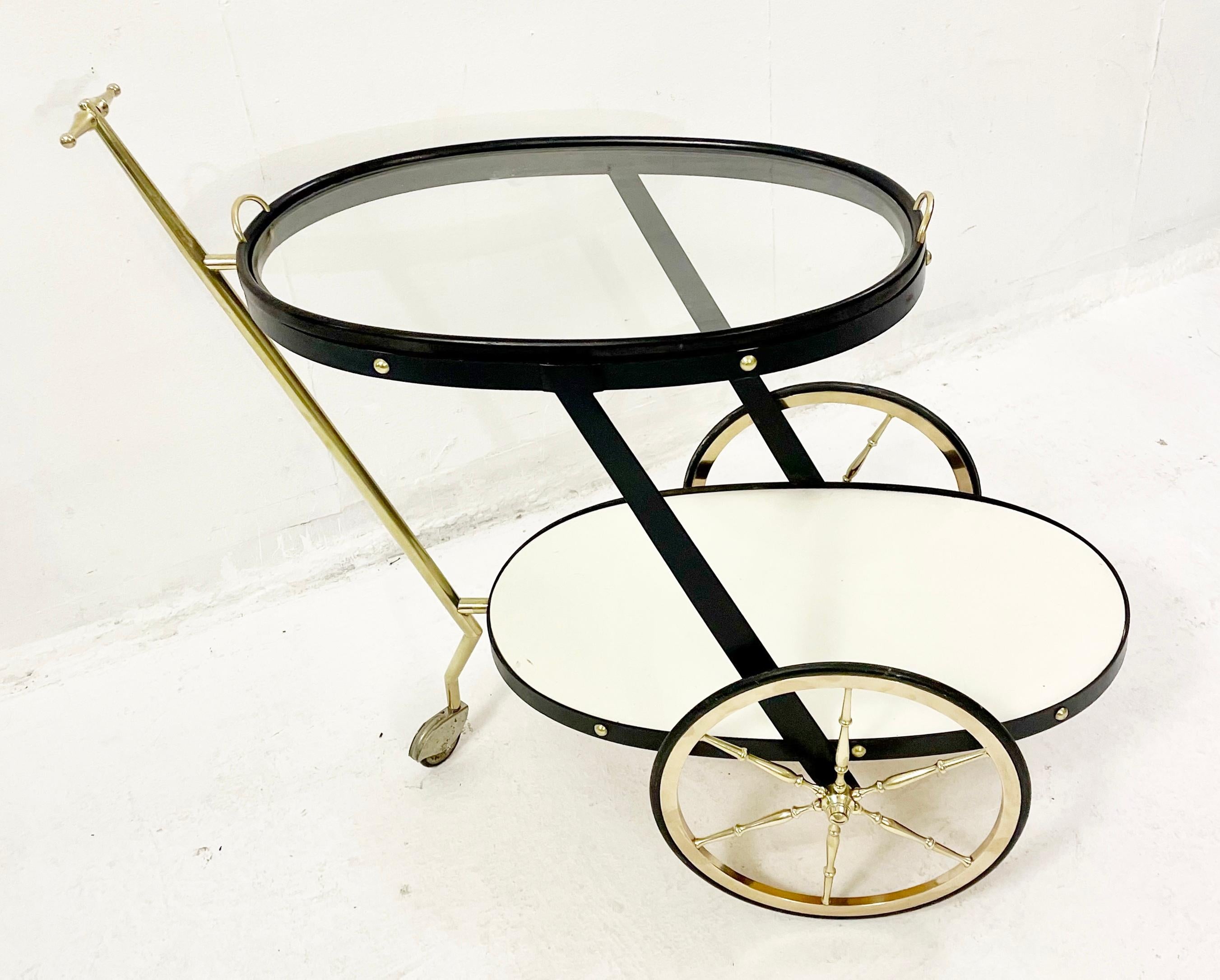 Mid-Century Brass Glass and Metal Trolley, Italy 1950s In Good Condition In Brussels, BE