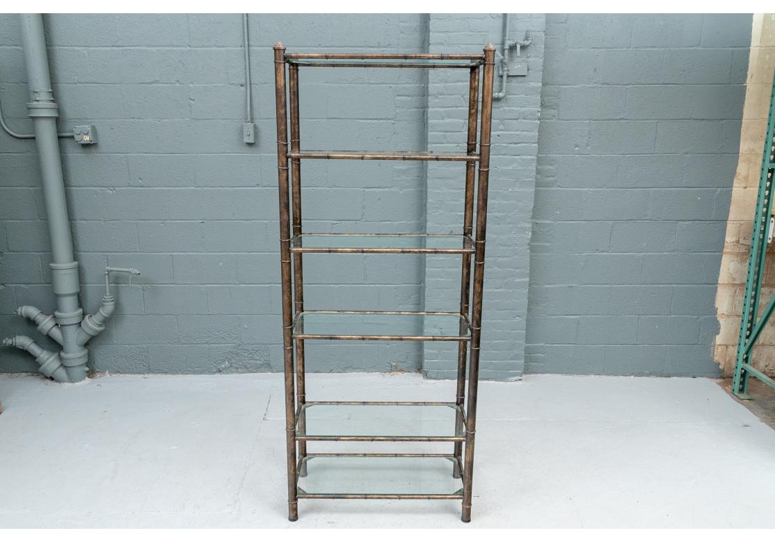 Mid-Century Modern Mid Century Brass & Glass Bamboo Form Etagere For Sale